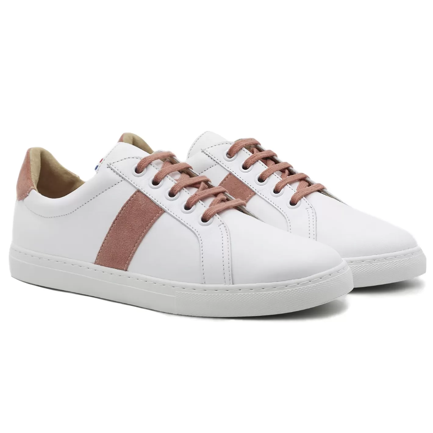 Baskets-JULES & JENN Baskets Made In France Cuir Rose Blanc/Rose