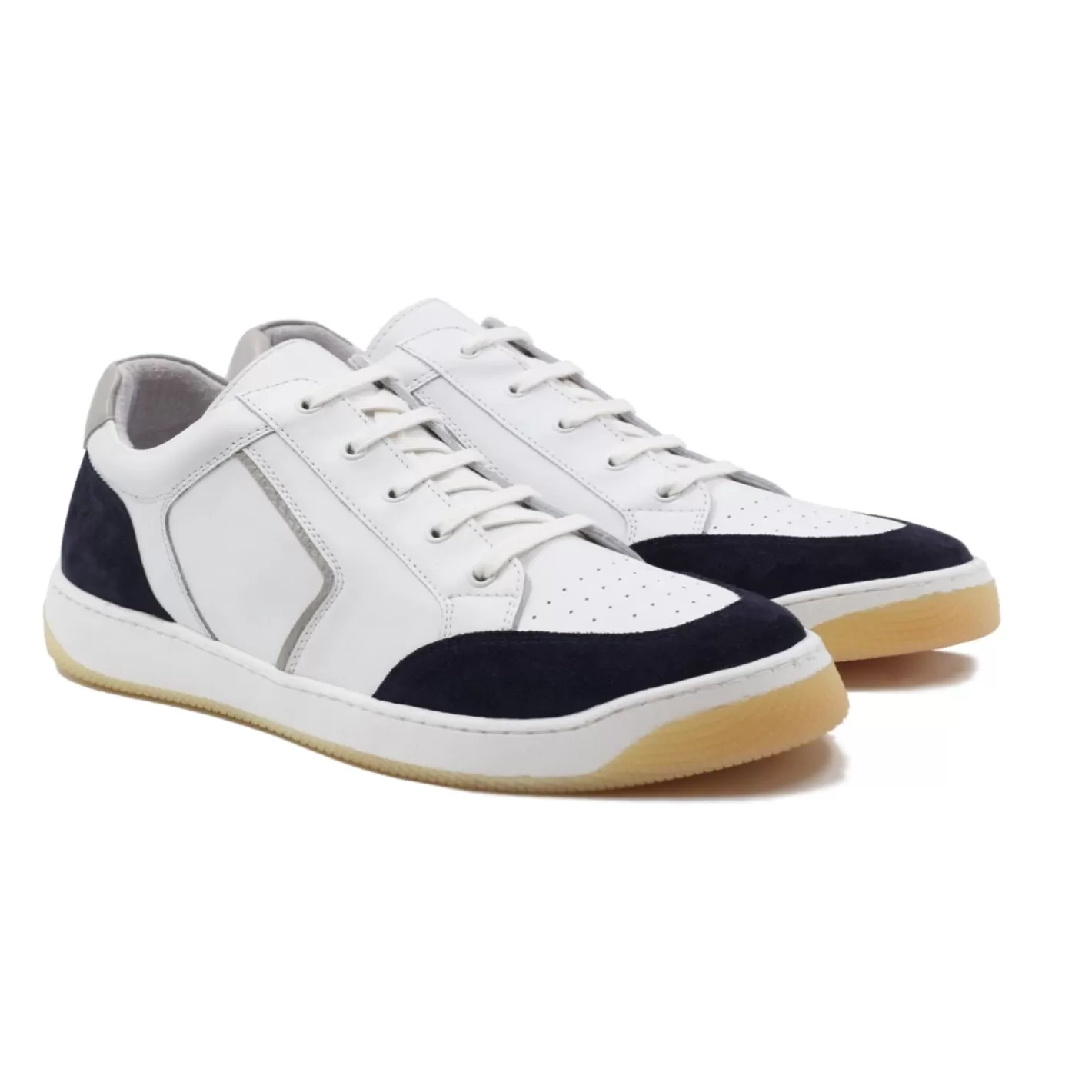 Baskets-JULES & JENN Baskets Retro Homme Cuir Blanc Bleu Blanc/Bleu/Gris