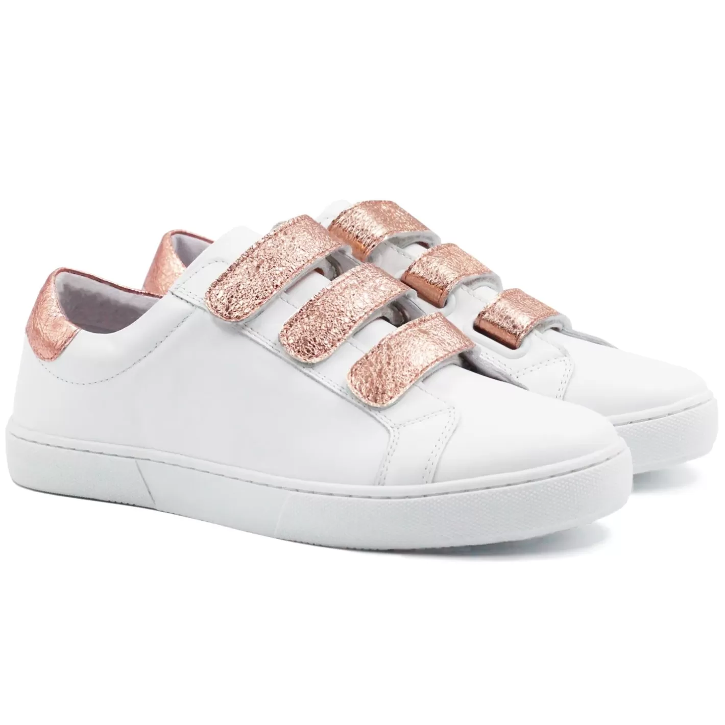 Baskets-JULES & JENN Baskets Scratch Cuir Blanc Rose Blanc/Rose