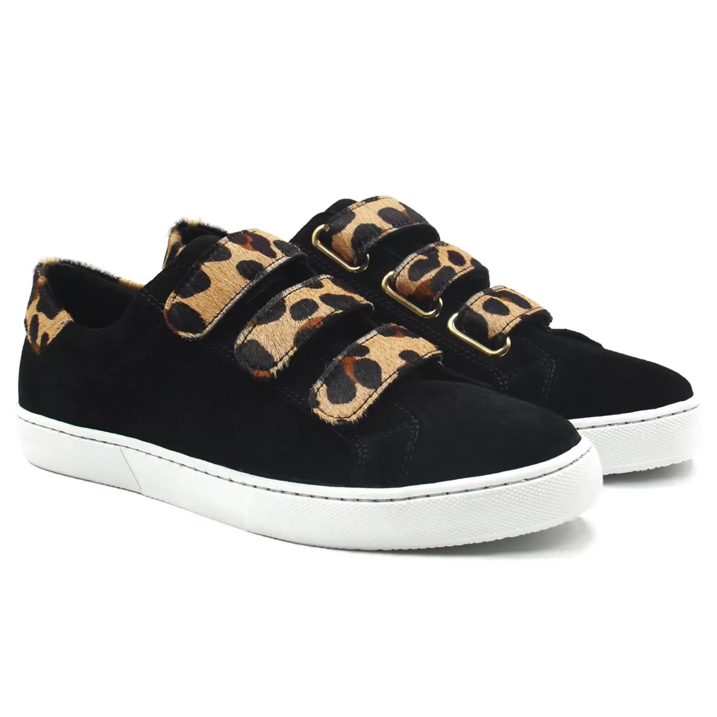 Baskets-JULES & JENN Baskets Scratch Cuir Daim Noir Leopard Noir/Leopard