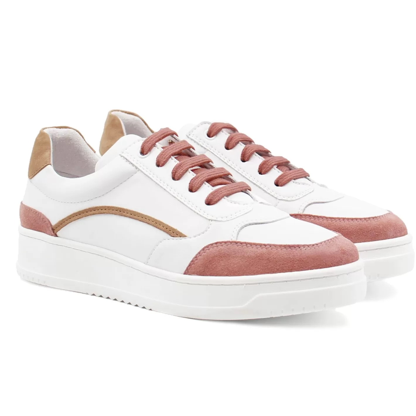 Baskets-JULES & JENN Baskets Vintage Cuir Blanc Beige Blanc/Beige