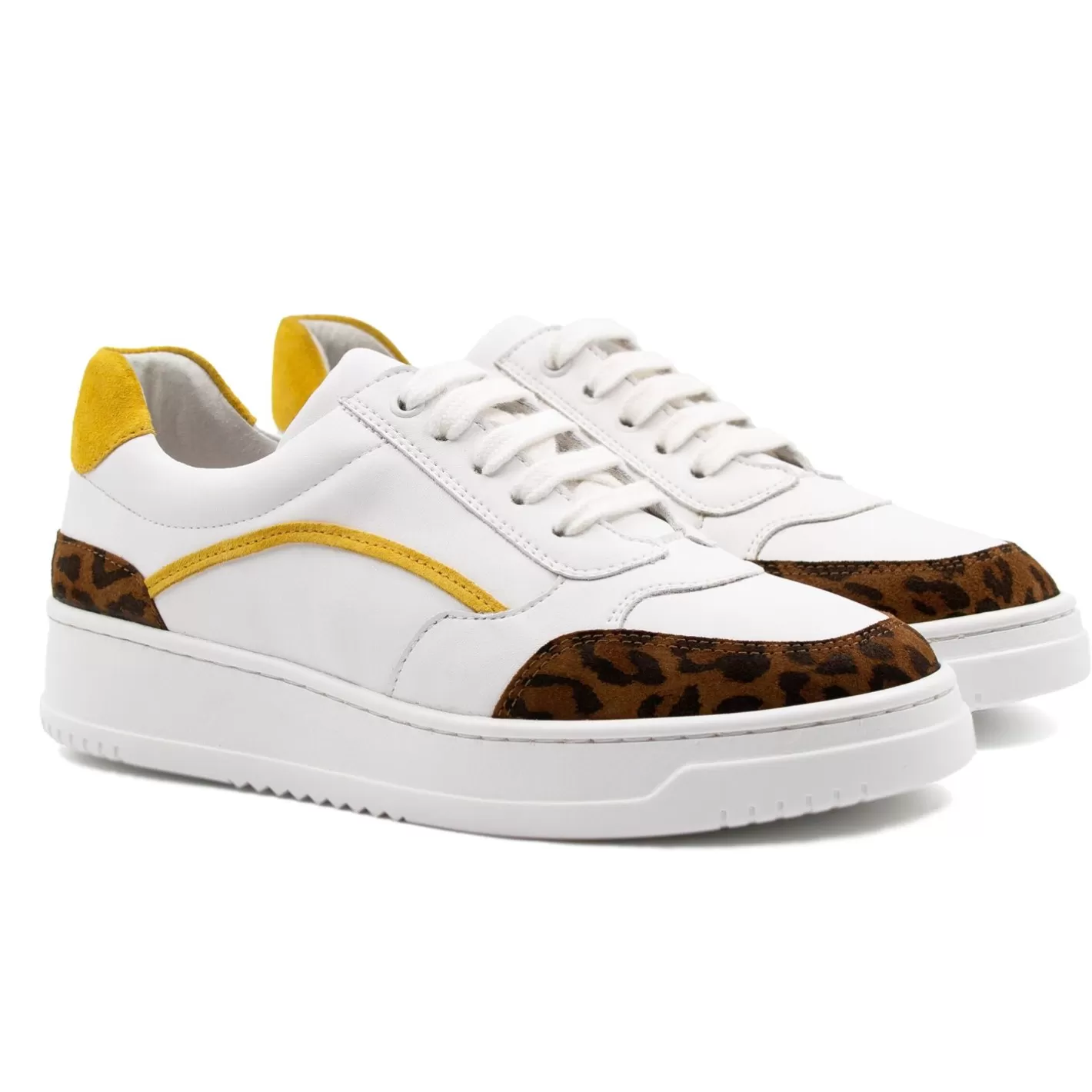 Baskets-JULES & JENN Baskets Vintage Cuir Blanc Leopard Blanc/Leopard