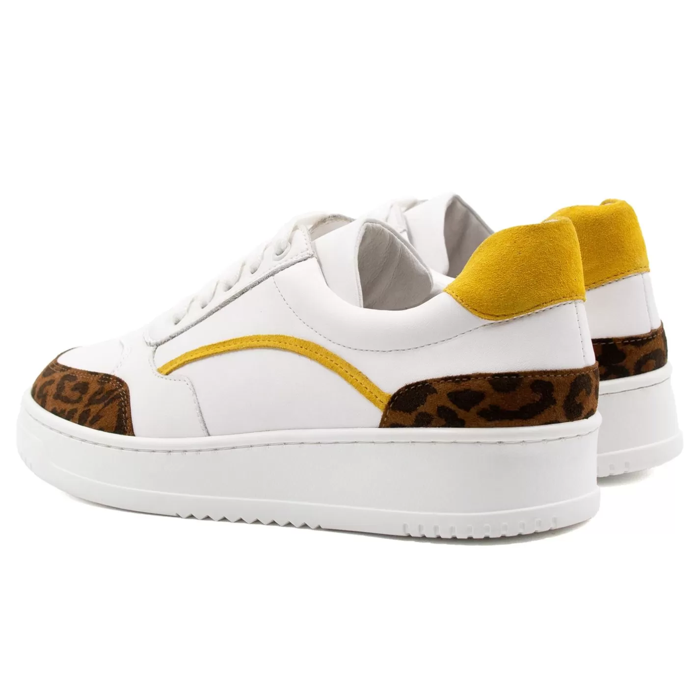 Baskets-JULES & JENN Baskets Vintage Cuir Blanc Leopard Blanc/Leopard
