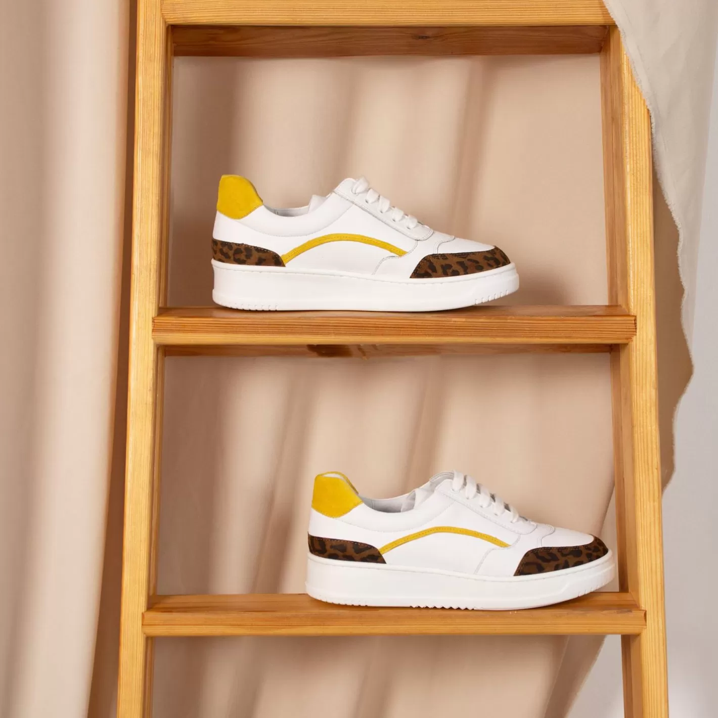 Baskets-JULES & JENN Baskets Vintage Cuir Blanc Leopard Blanc/Leopard