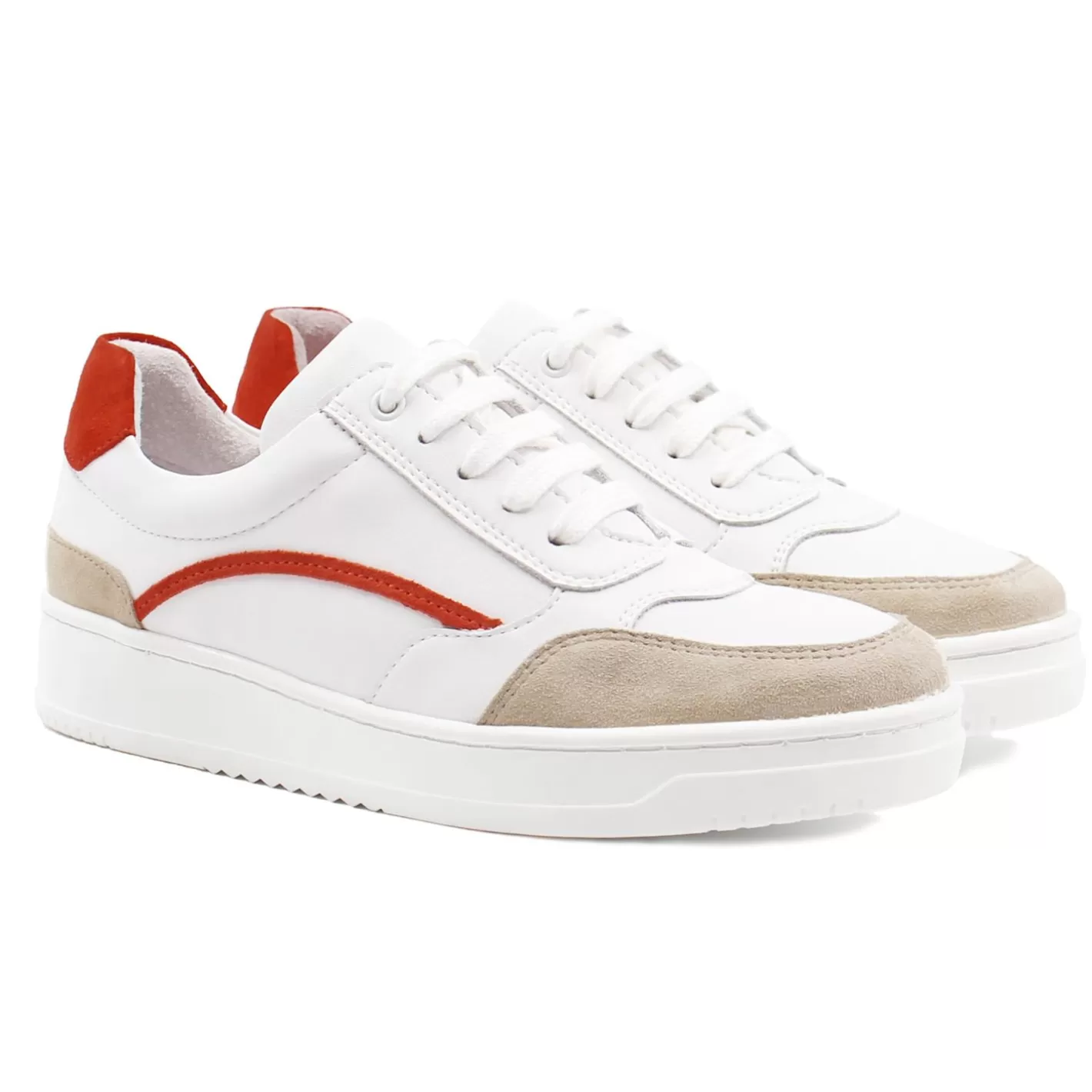 Baskets-JULES & JENN Baskets Vintage Cuir Blanc Orange Blanc/Orange