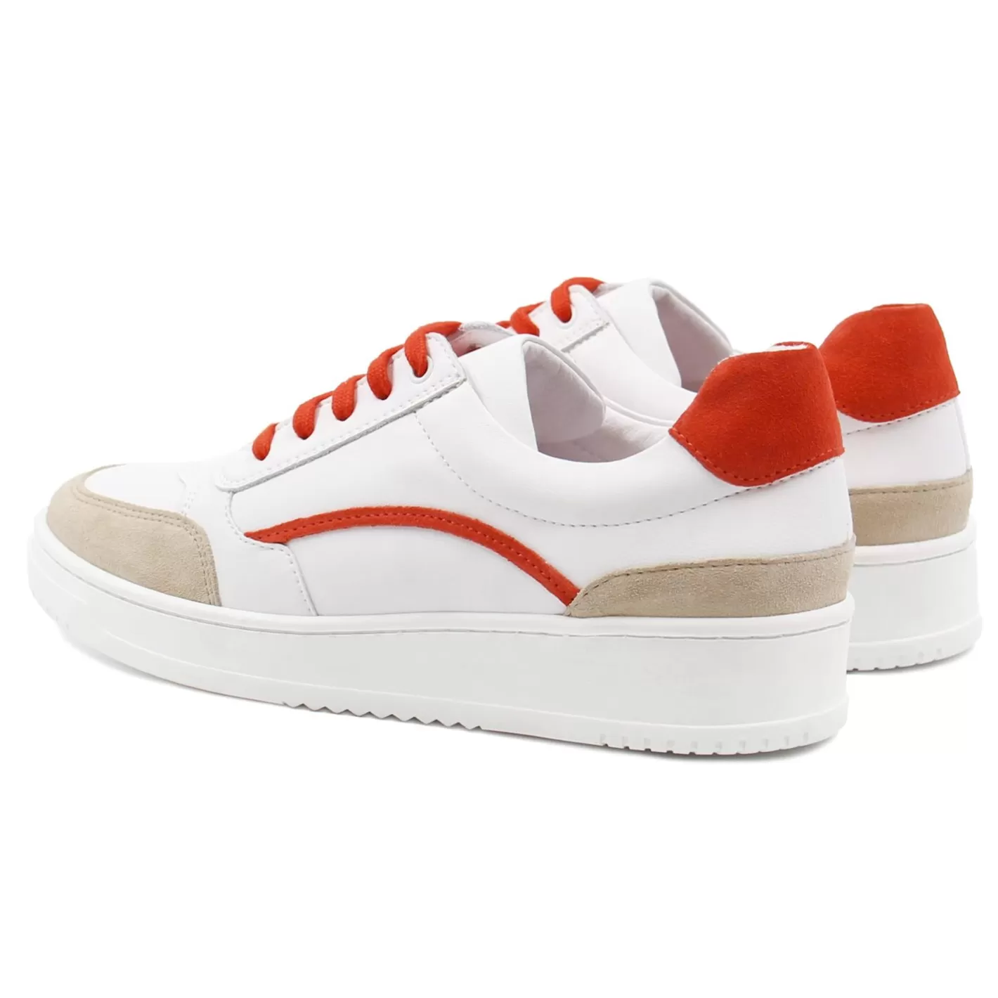Baskets-JULES & JENN Baskets Vintage Cuir Blanc Orange Blanc/Orange
