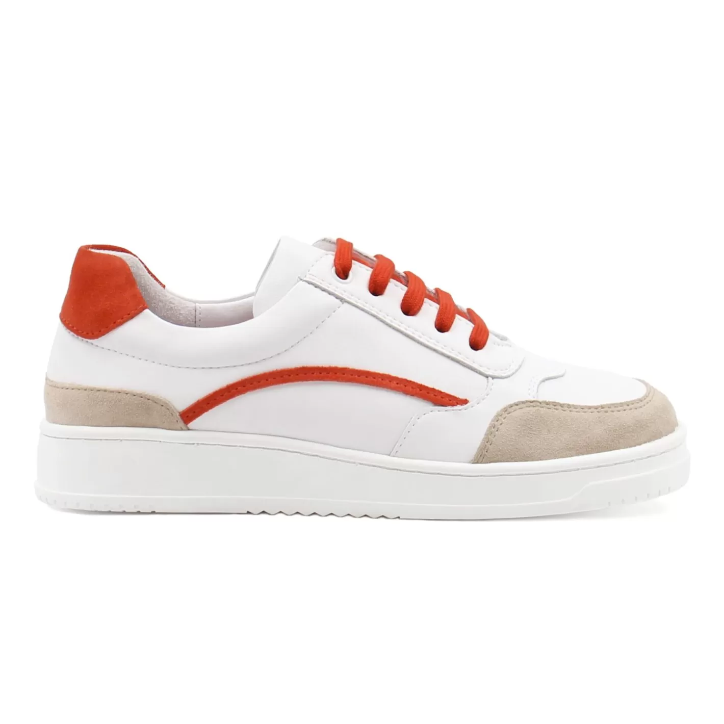 Baskets-JULES & JENN Baskets Vintage Cuir Blanc Orange Blanc/Orange
