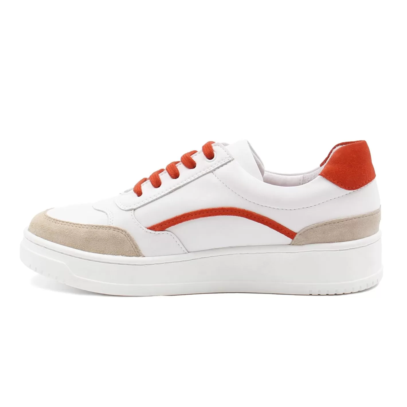 Baskets-JULES & JENN Baskets Vintage Cuir Blanc Orange Blanc/Orange