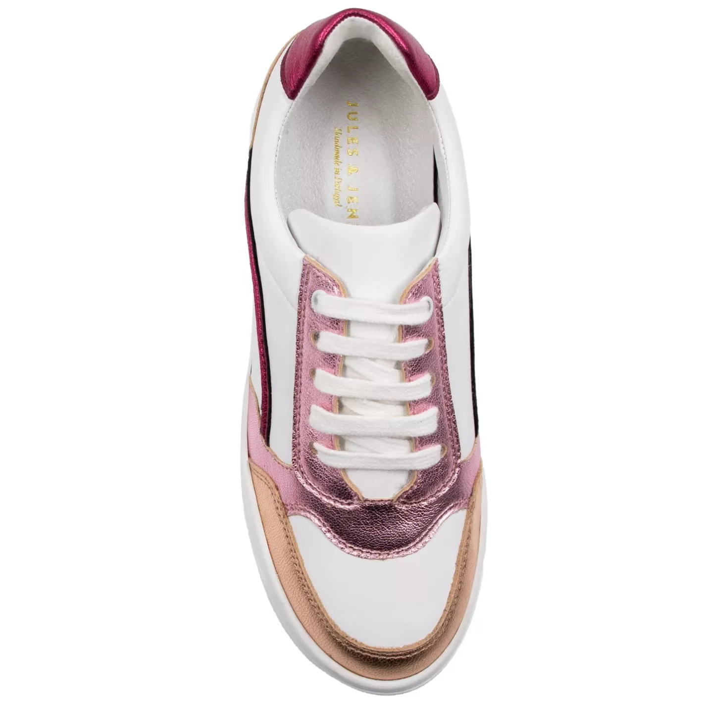 Baskets-JULES & JENN Baskets Vintage Cuir Blanc Rose Blanc/Rose