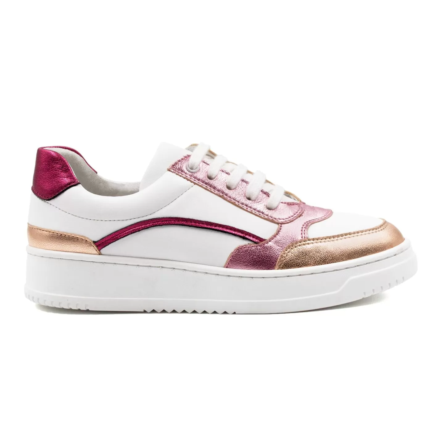Baskets-JULES & JENN Baskets Vintage Cuir Blanc Rose Blanc/Rose