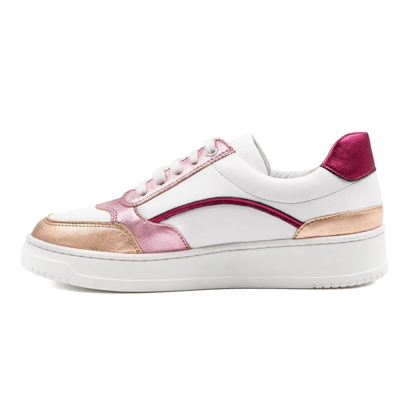 Baskets-JULES & JENN Baskets Vintage Cuir Blanc Rose Blanc/Rose