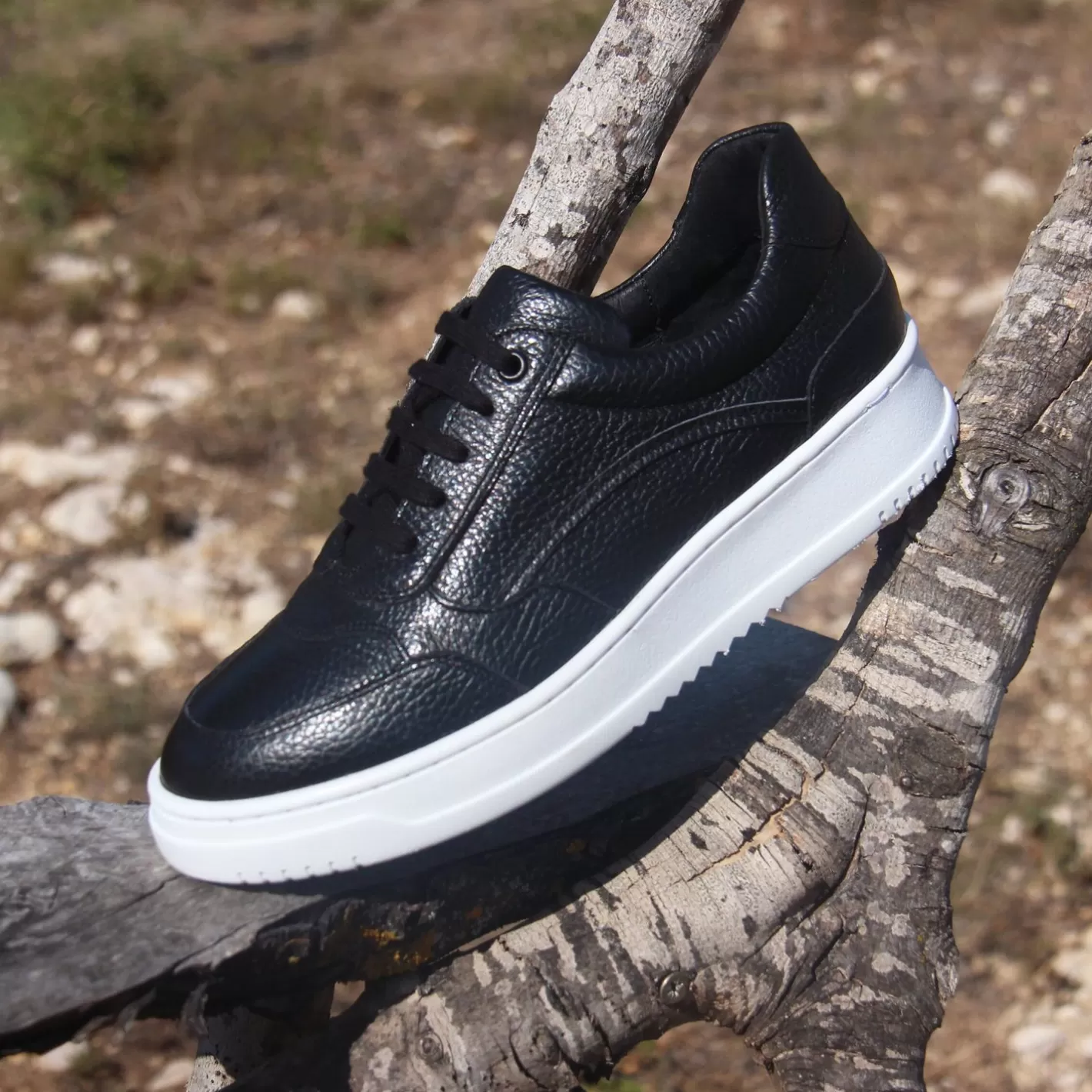 Baskets-JULES & JENN Baskets Vintage Cuir Graine Noir