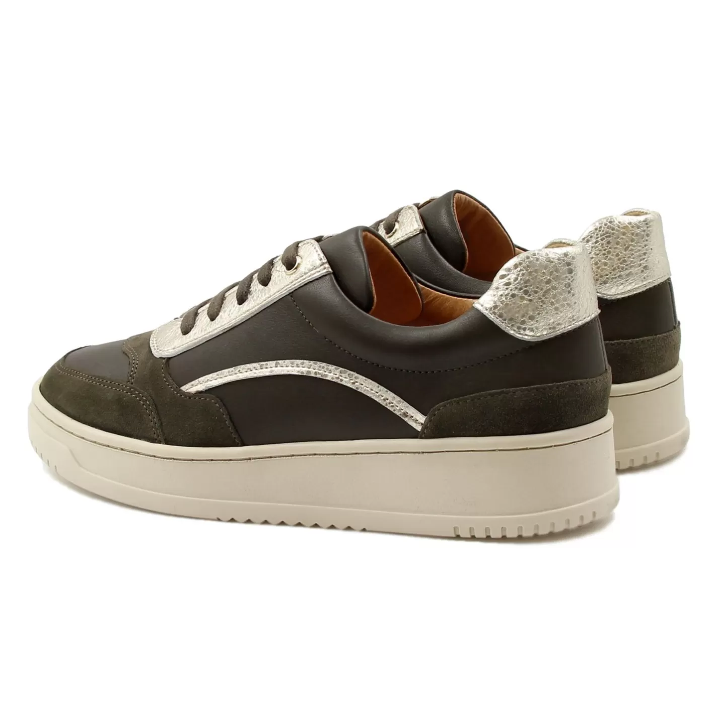 Baskets-JULES & JENN Baskets Vintage Cuir Kaki Dore Kaki/Dore