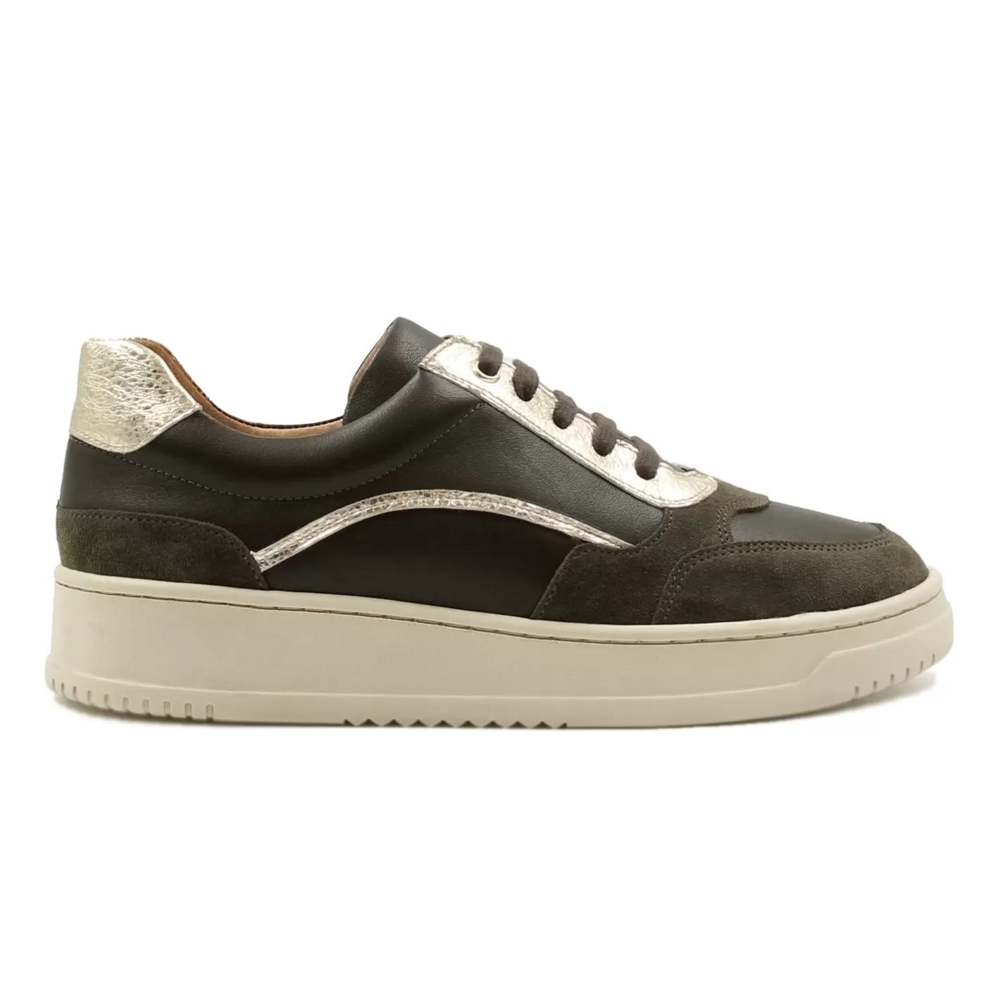 Baskets-JULES & JENN Baskets Vintage Cuir Kaki Dore Kaki/Dore
