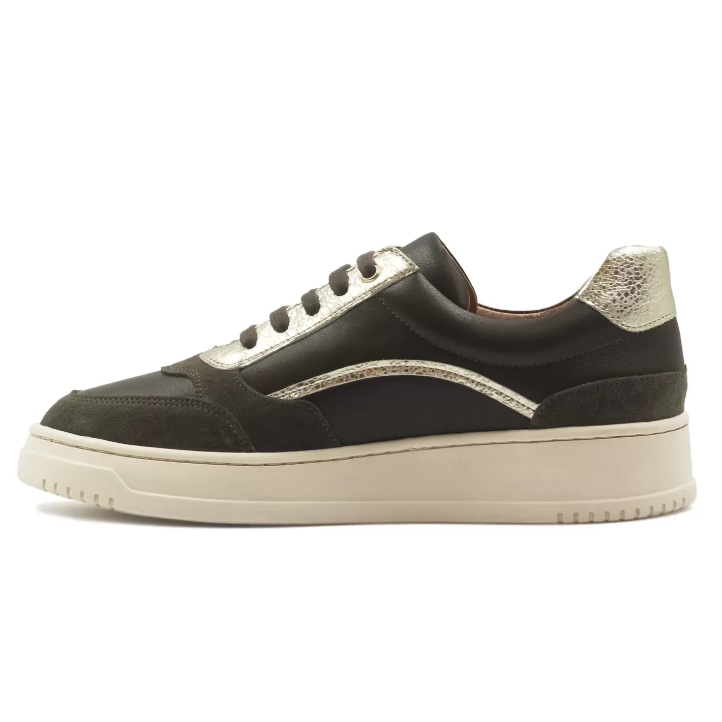 Baskets-JULES & JENN Baskets Vintage Cuir Kaki Dore Kaki/Dore