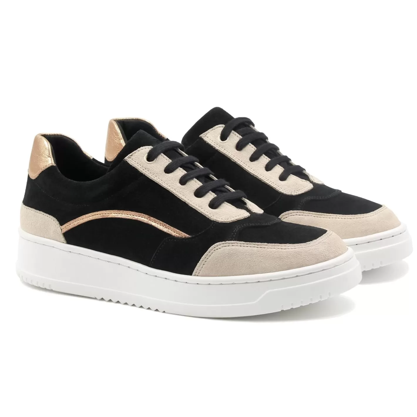 Baskets-JULES & JENN Baskets Vintage Cuir Noir Beige Noir/Beige