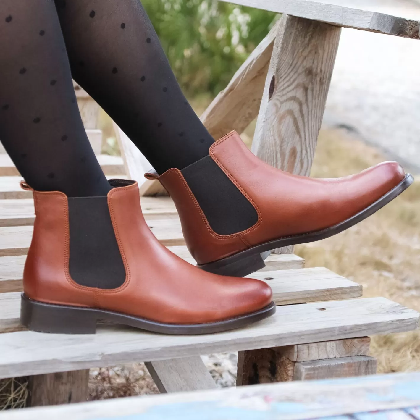 Bottines & Bottes-JULES & JENN Bottines Chelsea Cuir Camel