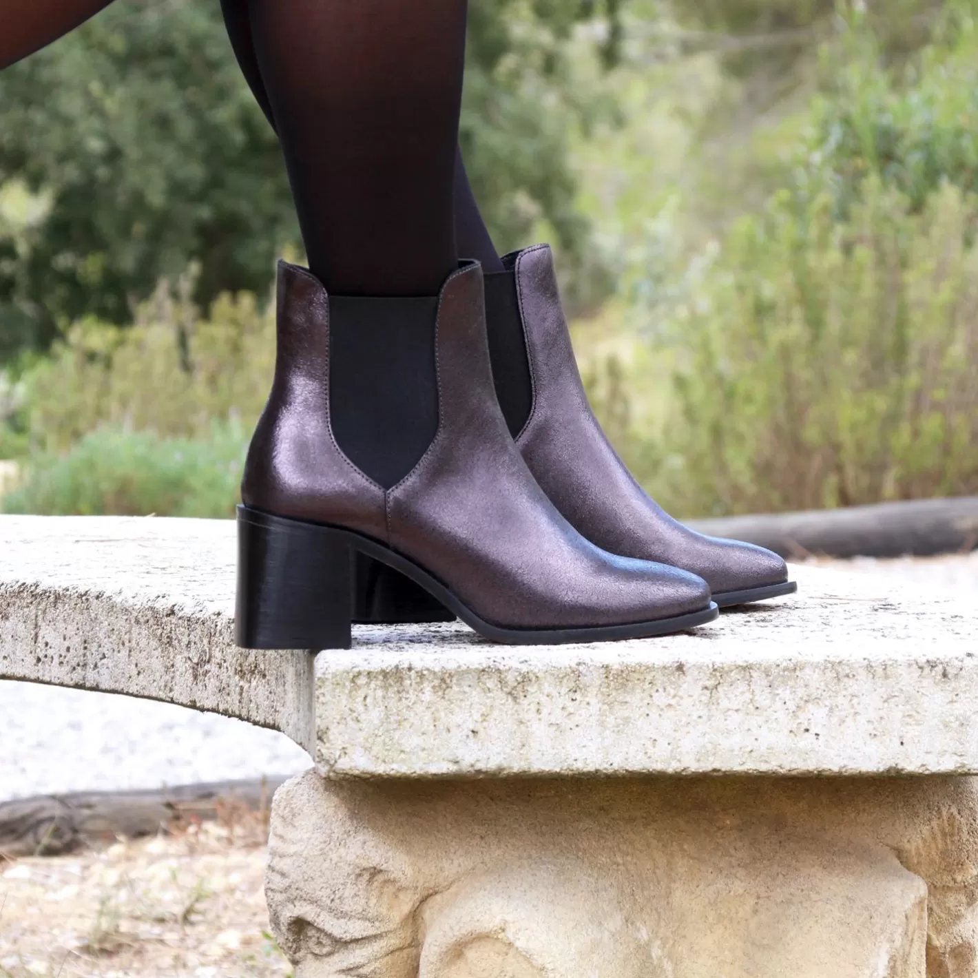 Bottines & Bottes-JULES & JENN Bottines Chelsea Talon Cuir Irise Noir