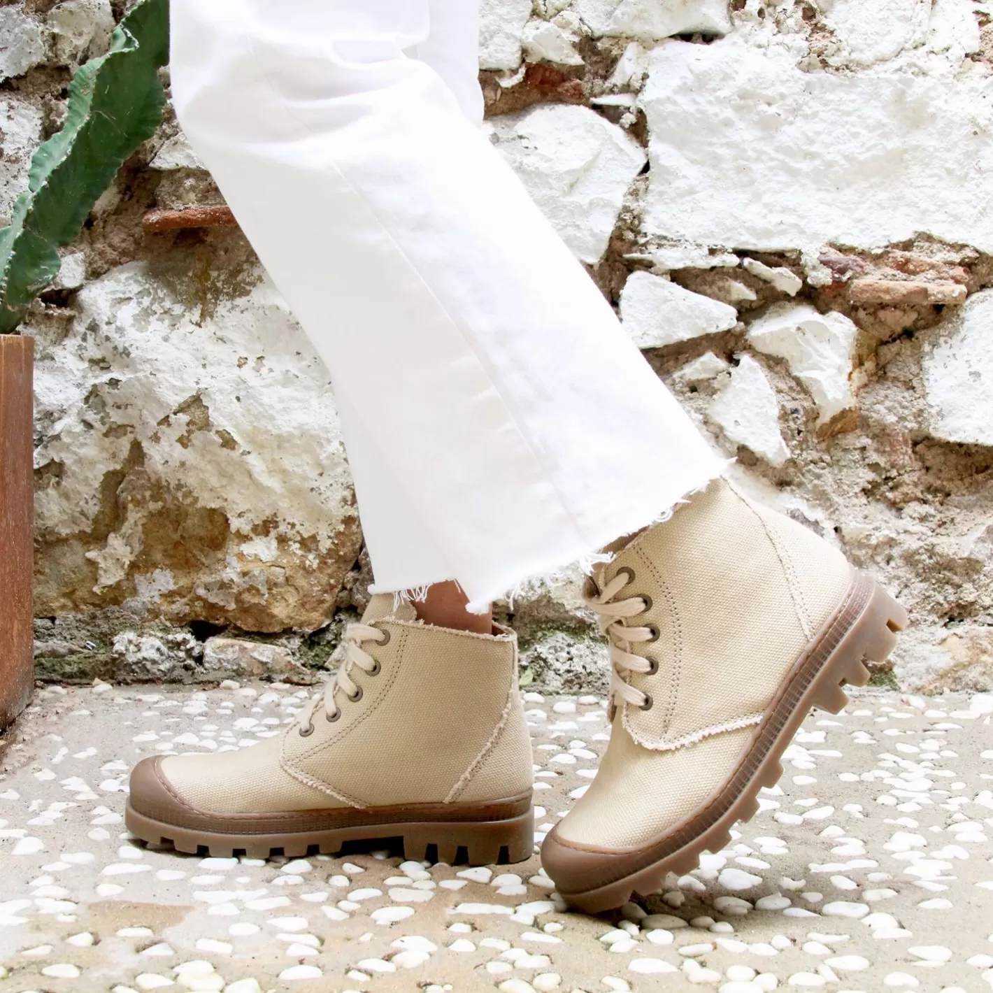 Bottines & Bottes-JULES & JENN Bottines Crantees Toile Recyclee Camel