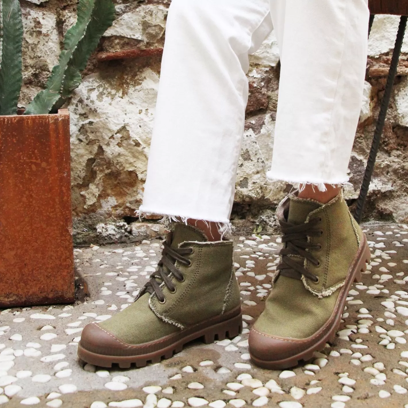 Bottines & Bottes-JULES & JENN Bottines Crantees Toile Recyclee Kaki