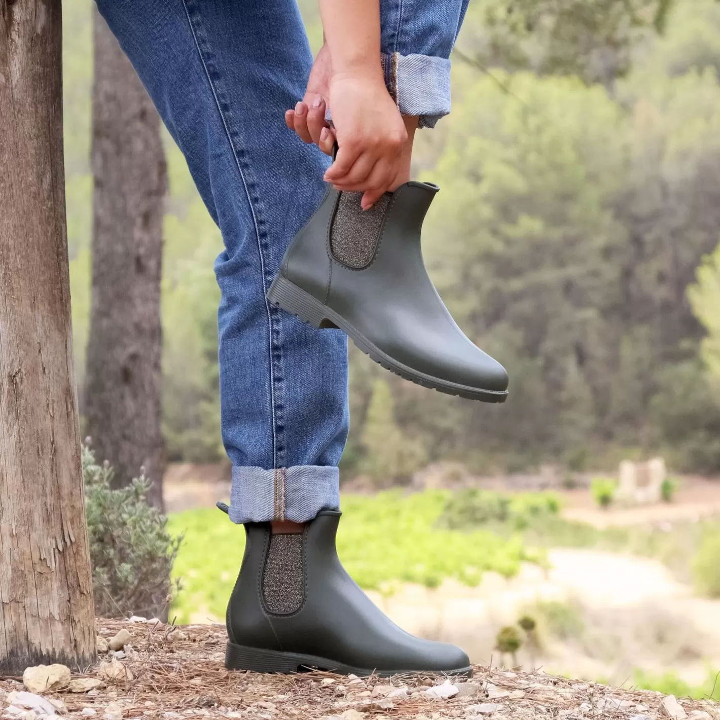 Bottines & Bottes-JULES & JENN Bottines De Pluie Kaki