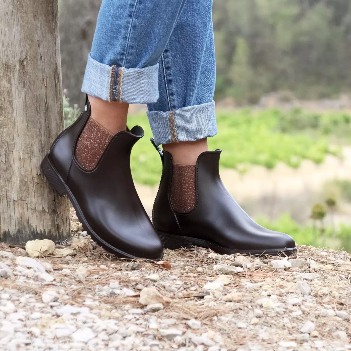 Bottines & Bottes-JULES & JENN Bottines De Pluie Marron Bronze Marron/Bronze
