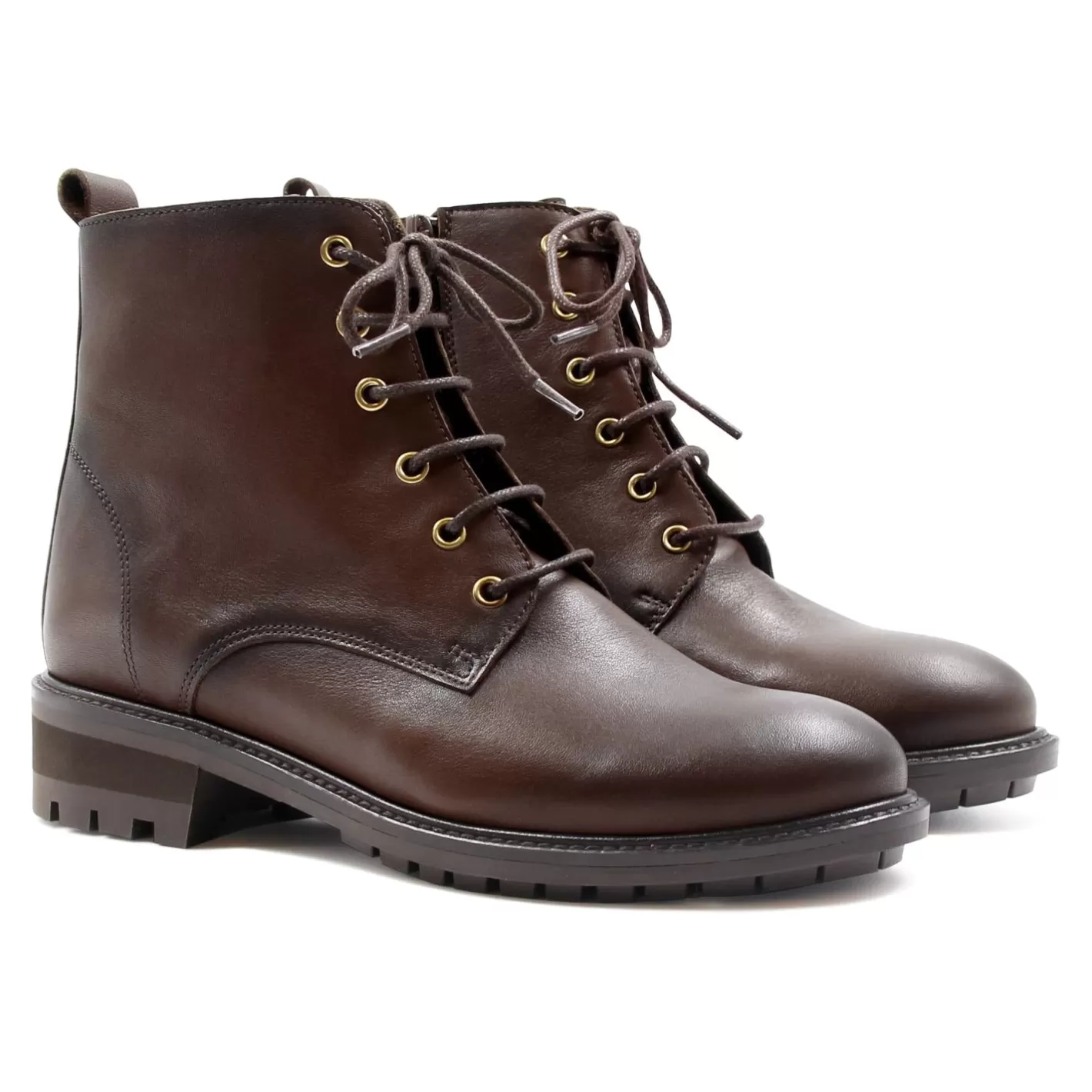 Bottines & Bottes-JULES & JENN Bottines Plates A Lacet Cuir Marron