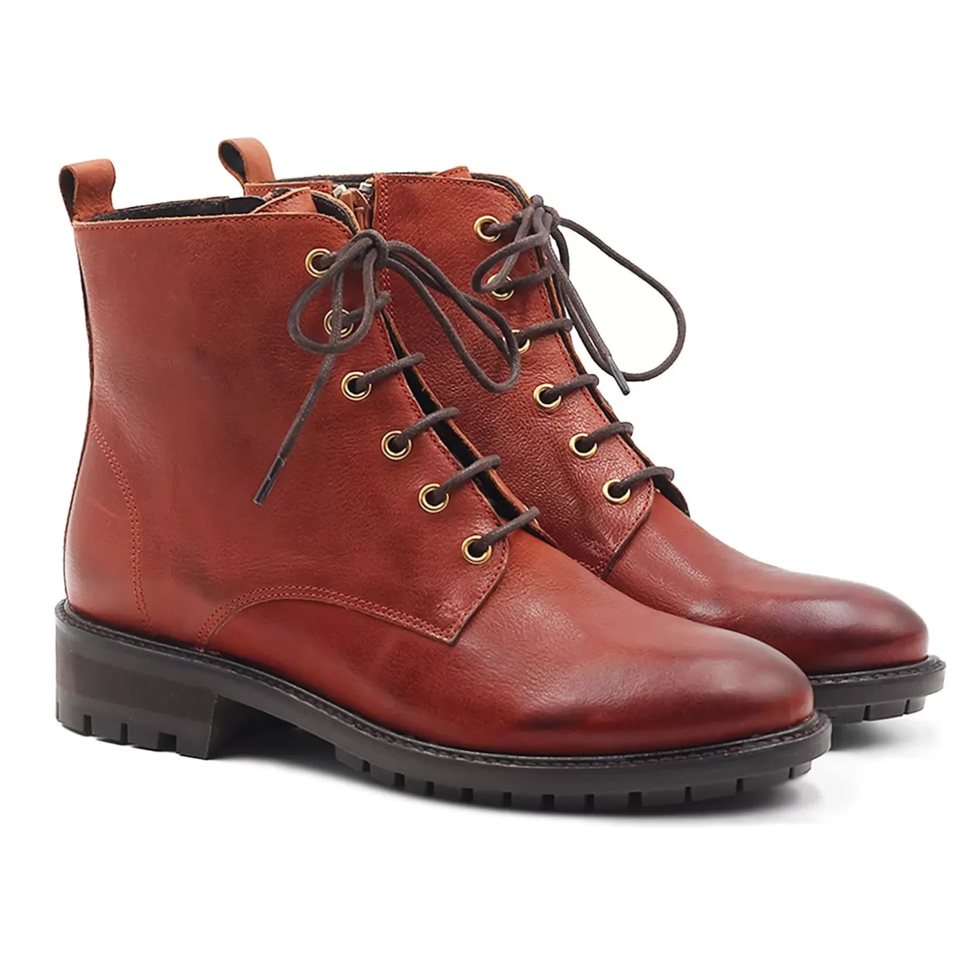 Bottines & Bottes-JULES & JENN Bottines Plates A Lacet Cuir Cognac