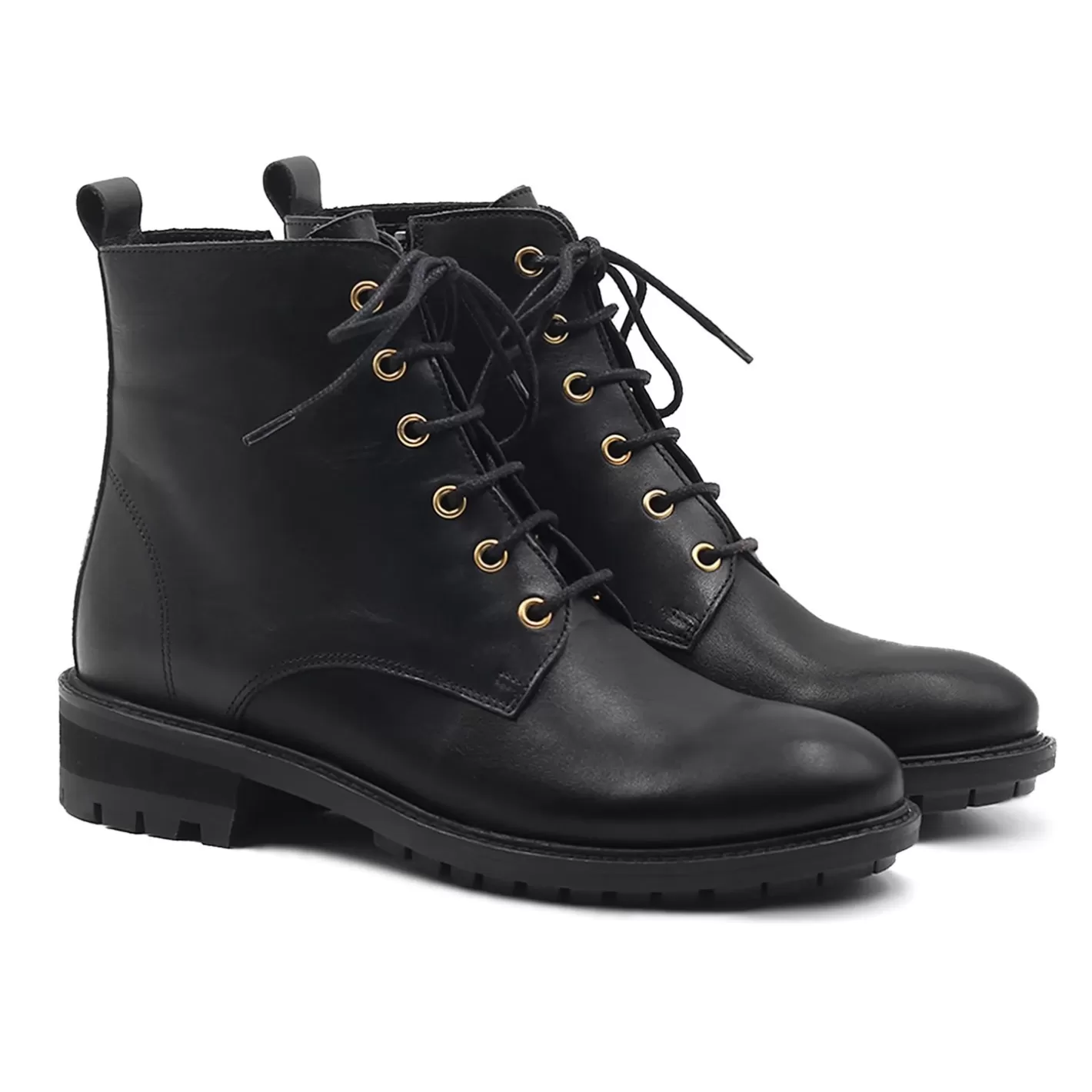Bottines & Bottes-JULES & JENN Bottines Plates A Lacet Cuir Noir