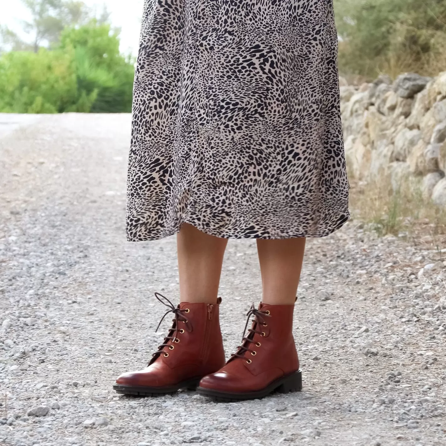 Bottines & Bottes-JULES & JENN Bottines Plates A Lacet Cuir Cognac