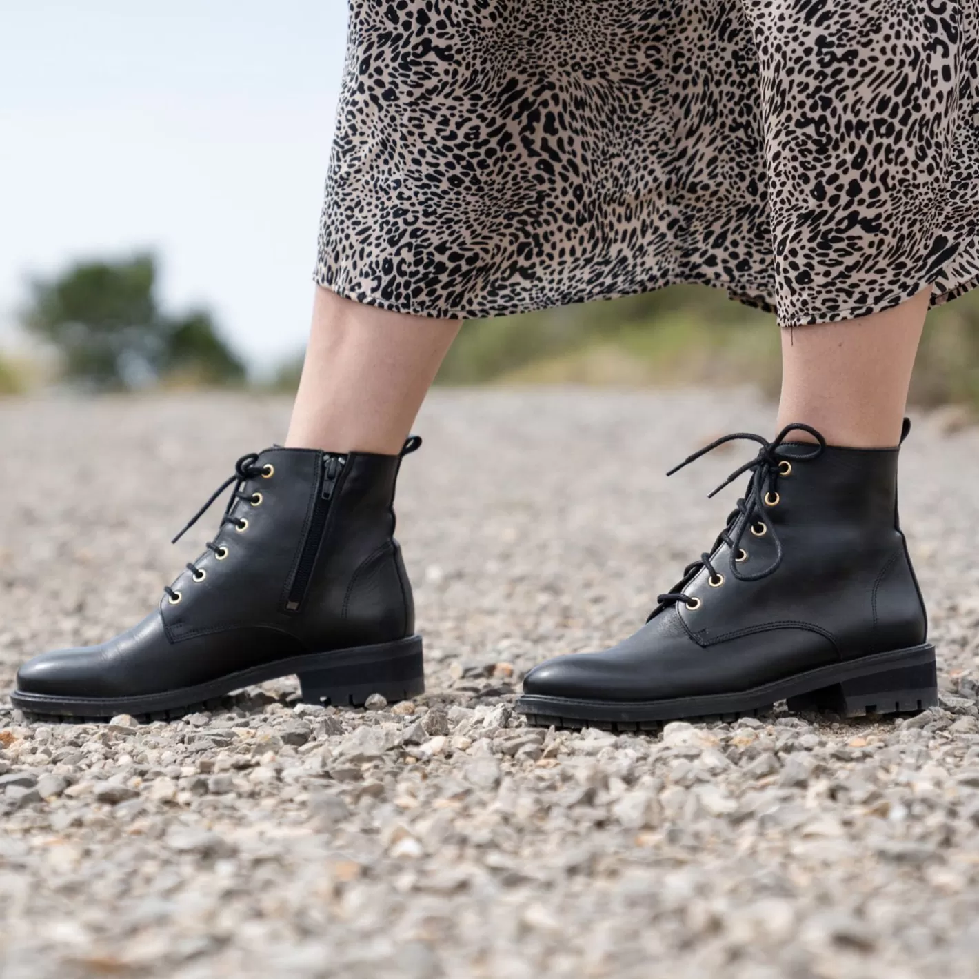 Bottines & Bottes-JULES & JENN Bottines Plates A Lacet Cuir Noir