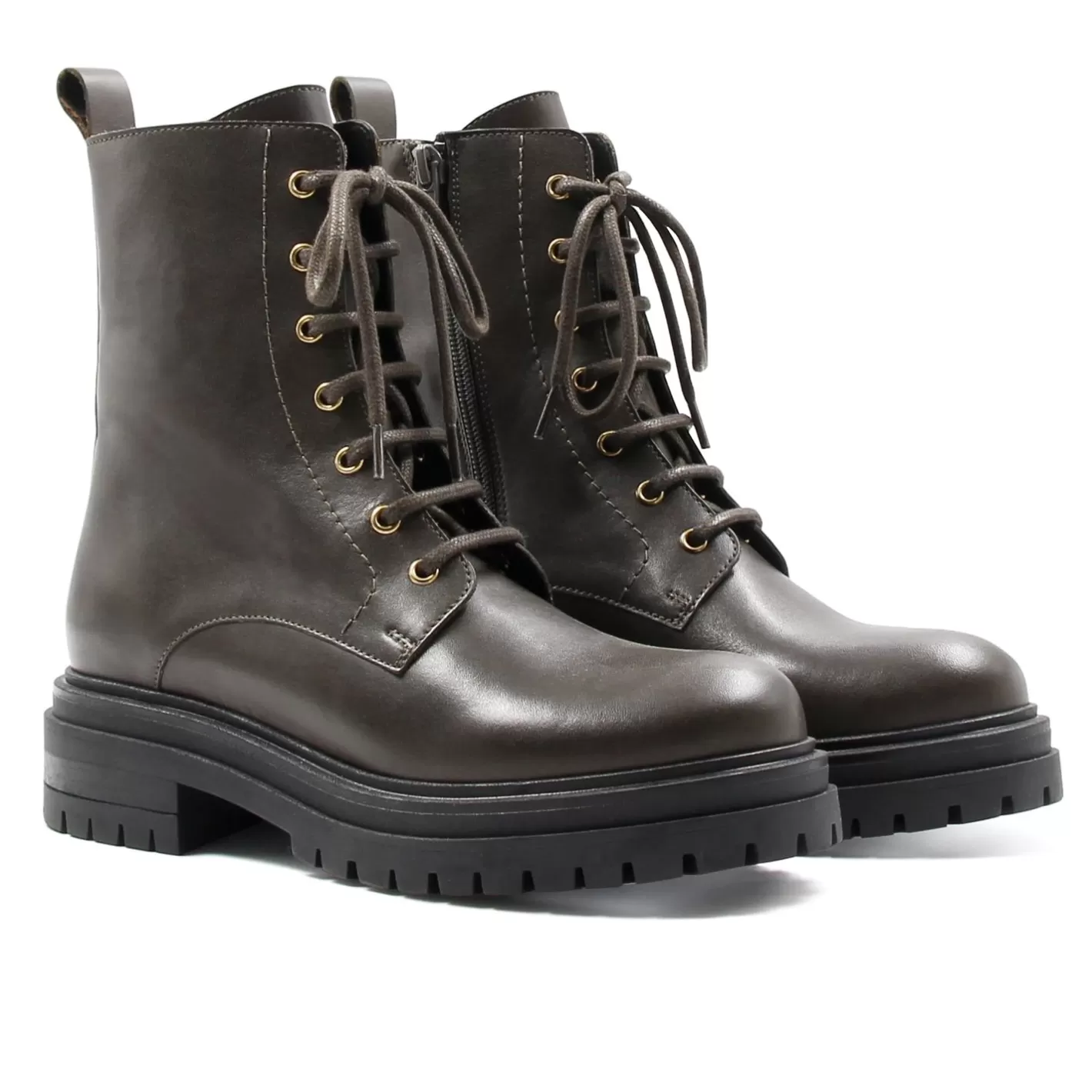 Bottines & Bottes-JULES & JENN Bottines Ranger Crantees Cuir Kaki
