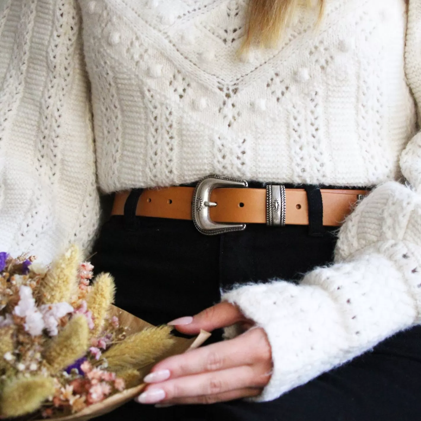 Ceintures-JULES & JENN Ceinture Far West Cuir Camel