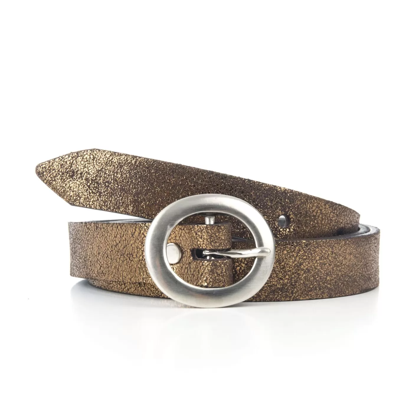Ceintures-JULES & JENN Ceinture Fine Cuir Metallise Bronze