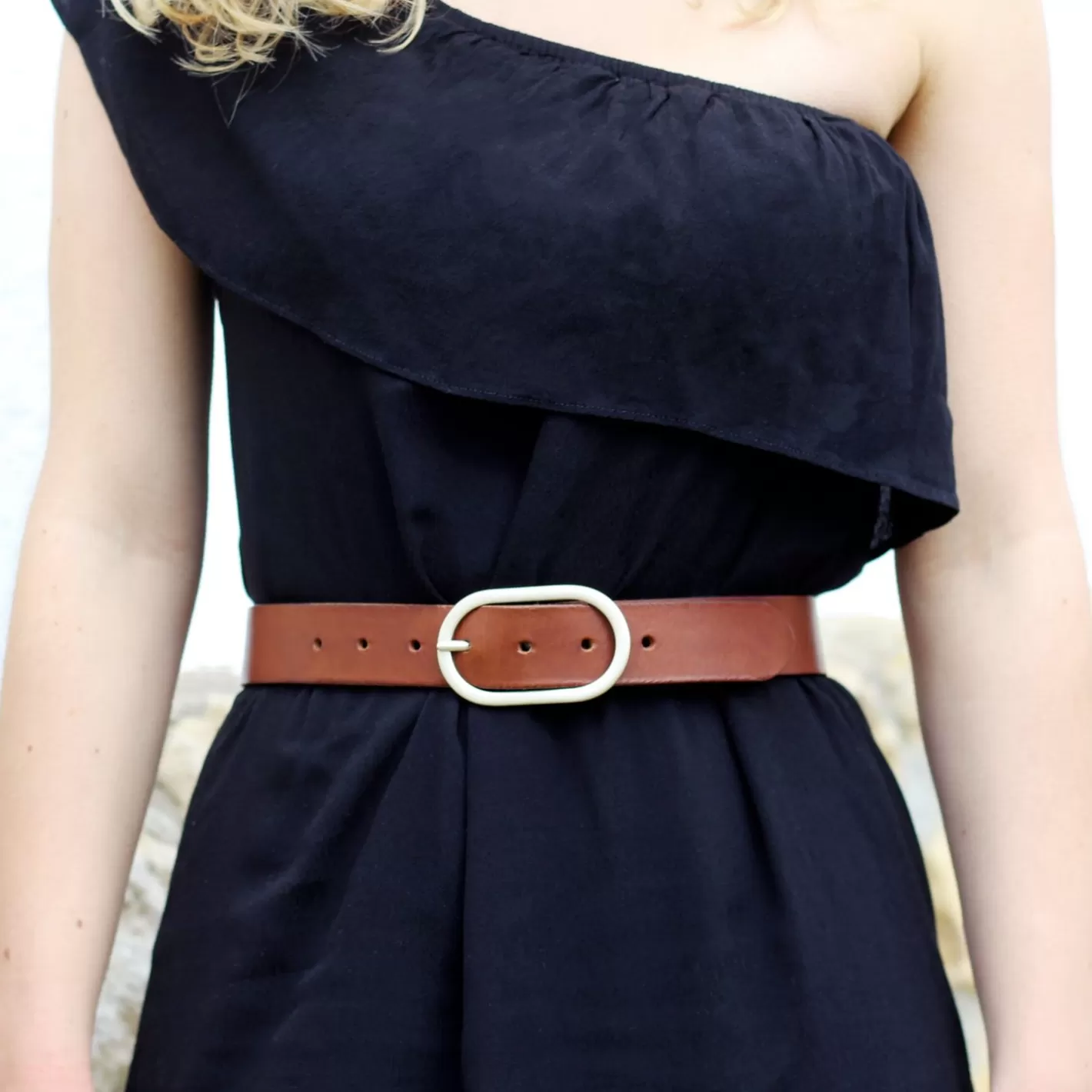 Ceintures-JULES & JENN Ceinture Large Cuir Marron Cognac