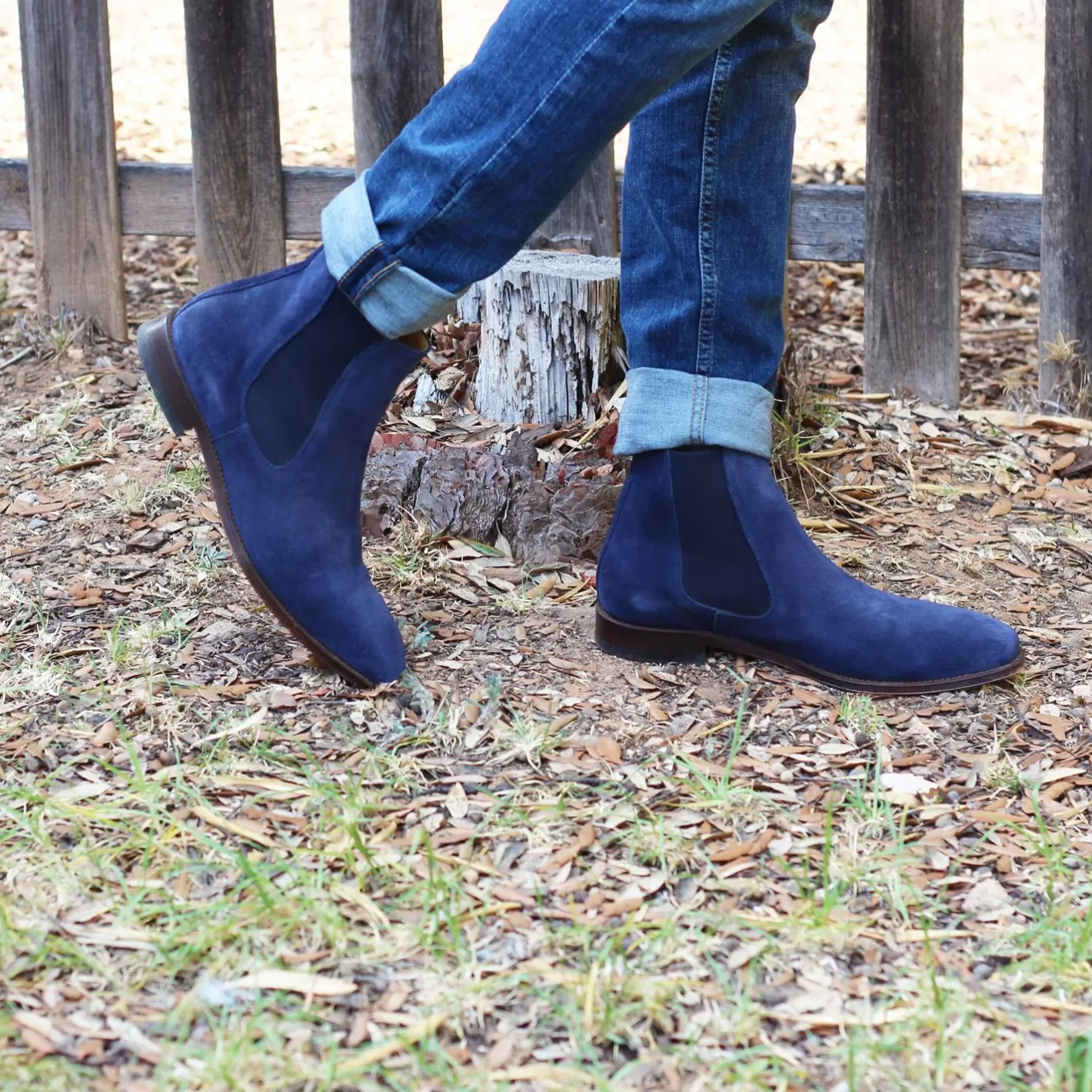 Boots-JULES & JENN Chelsea Boots Cuir Daim Marine Bleu