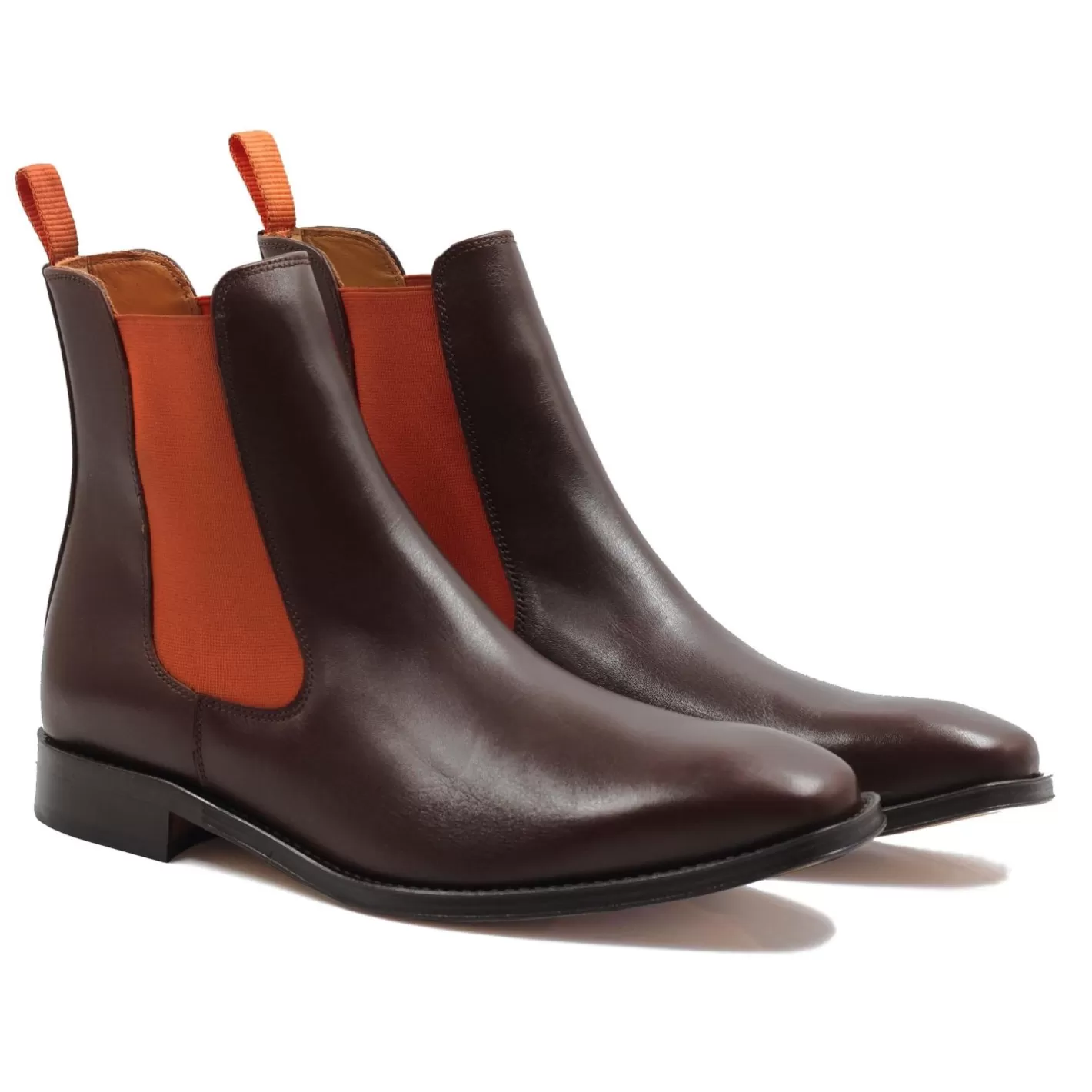 Boots-JULES & JENN Chelsea Boots Cuir Marron Orange Marron/Orange