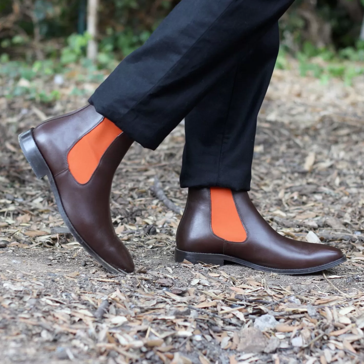 Boots-JULES & JENN Chelsea Boots Cuir Marron Orange Marron/Orange