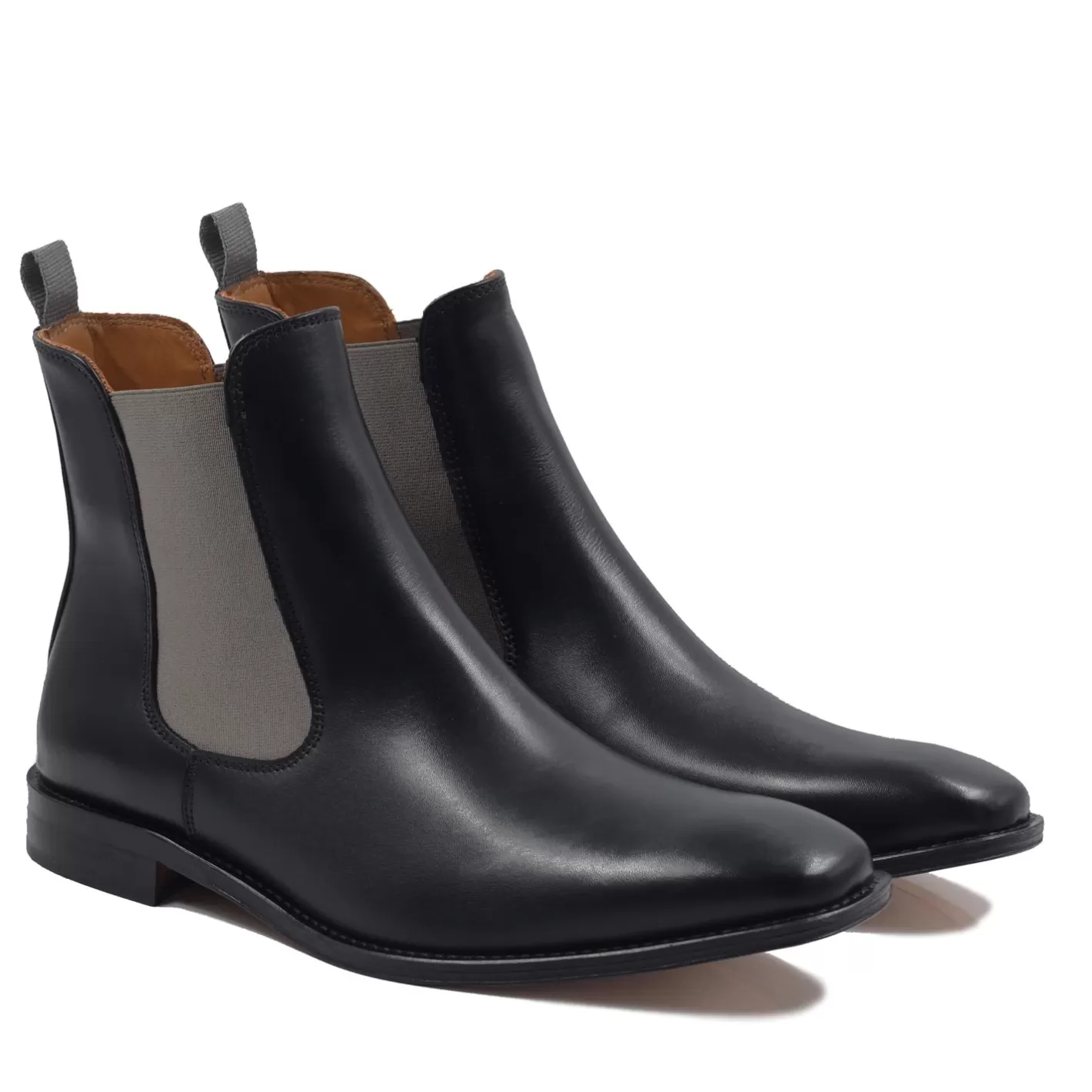 Boots-JULES & JENN Chelsea Boots Cuir Noir Gris Noir/Gris