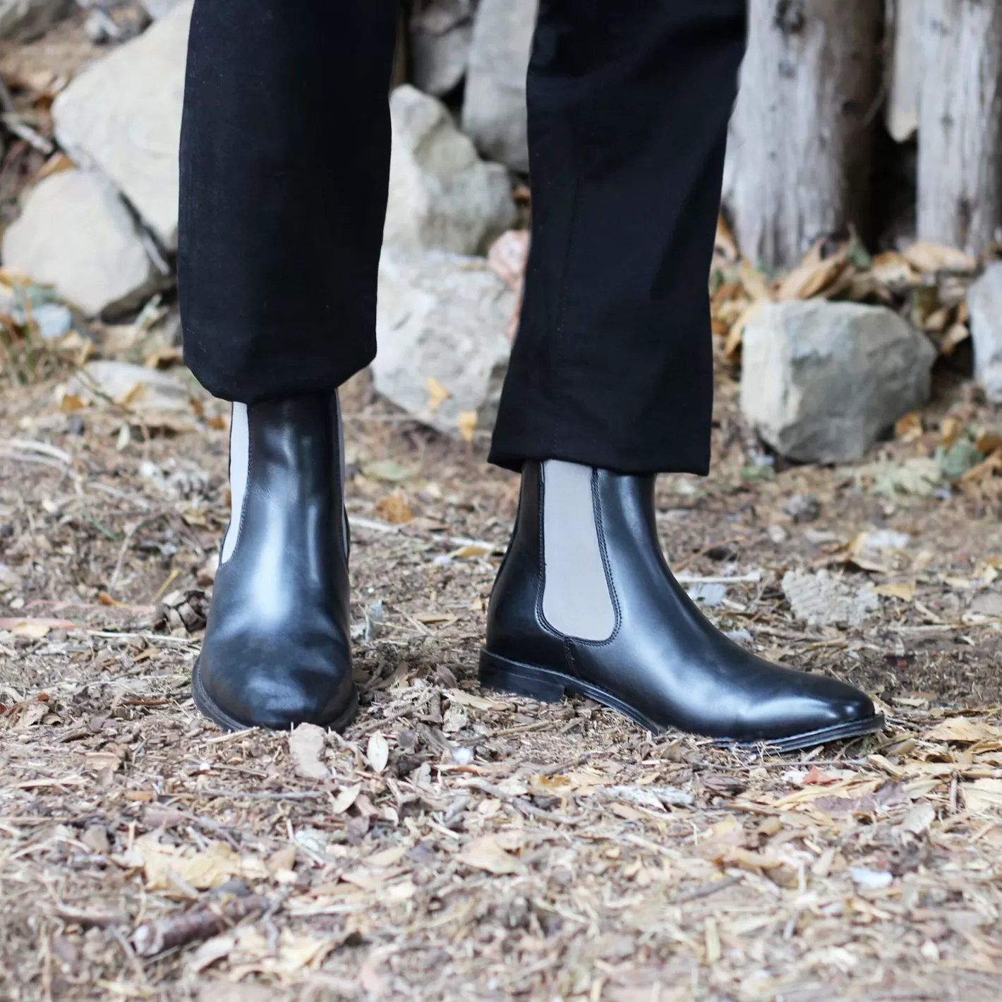 Boots-JULES & JENN Chelsea Boots Cuir Noir Gris Noir/Gris