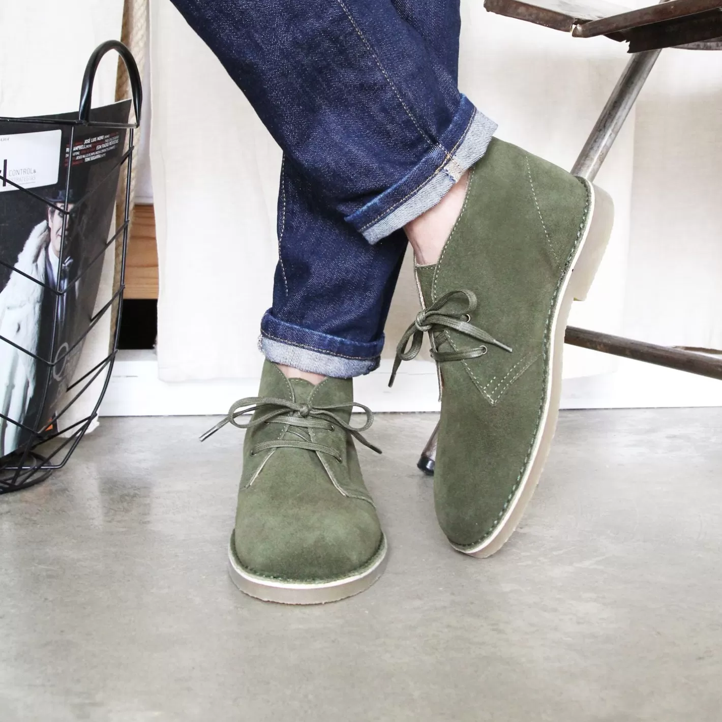 Boots-JULES & JENN Chukka Boots Cuir Daim Kaki