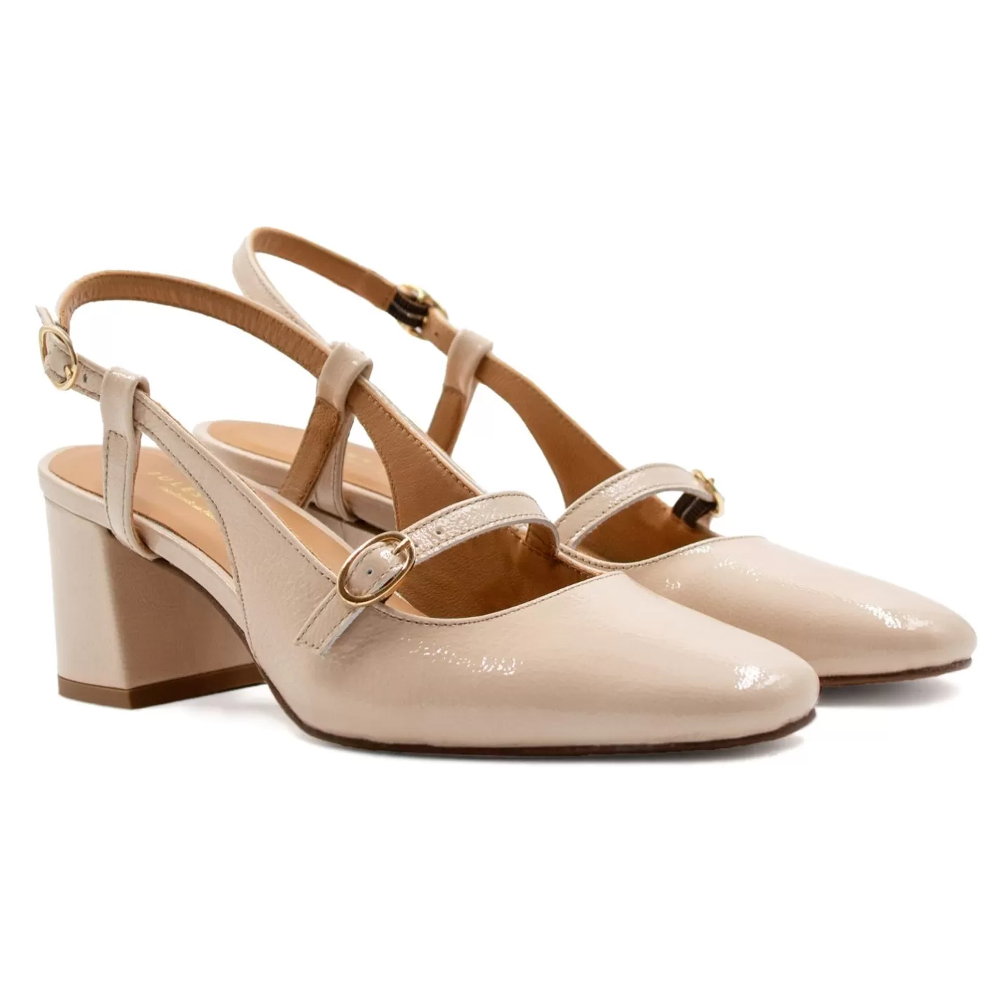 Escarpins-JULES & JENN Escarpins Slingback Cuir Vernis Creme