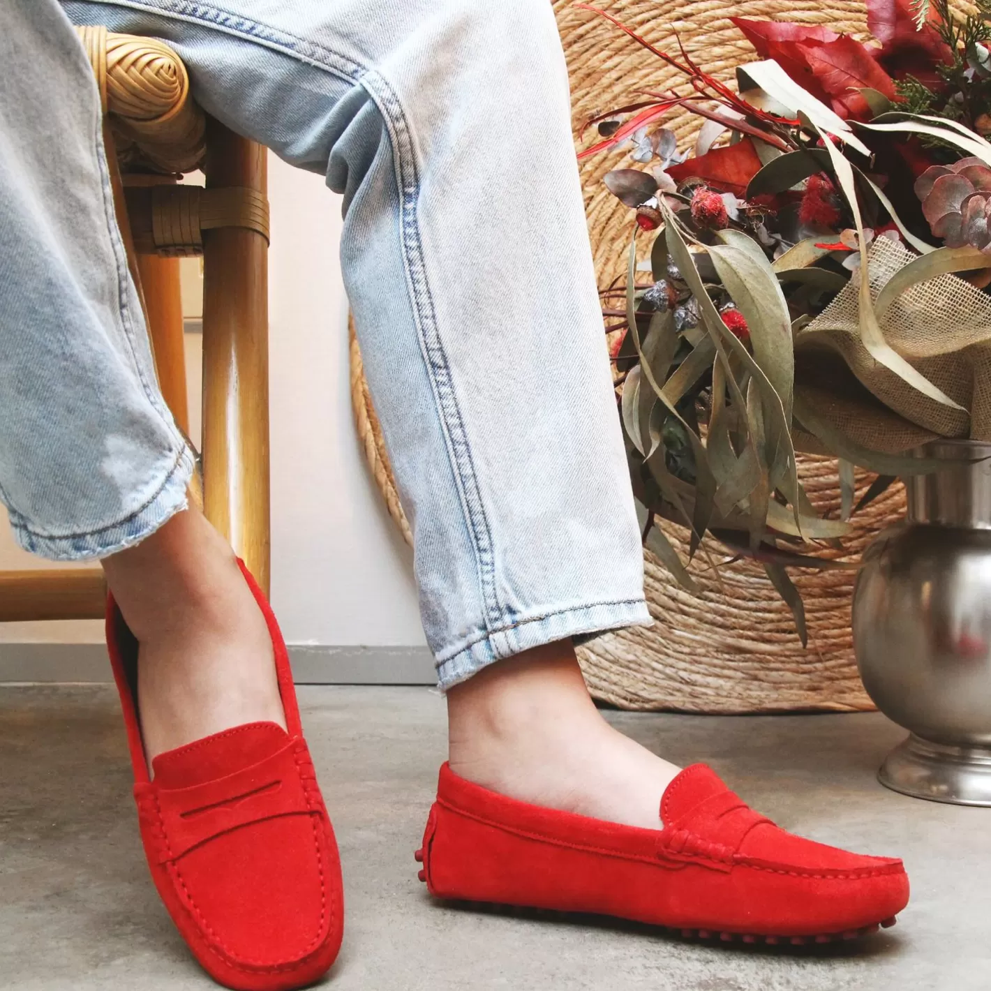 Mocassins & Derbies-JULES & JENN Mocassins Cuir Daim Rouge