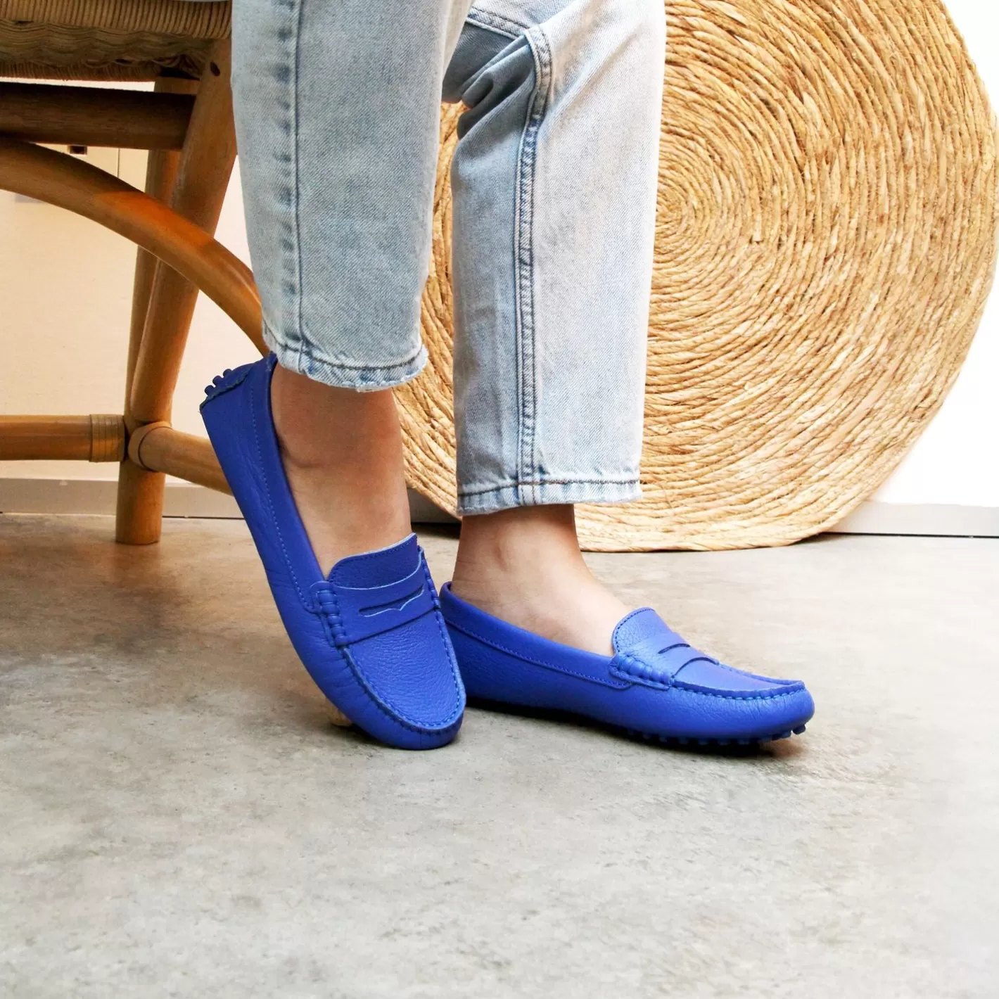 Mocassins & Derbies-JULES & JENN Mocassins Cuir Graine Bleu Royal