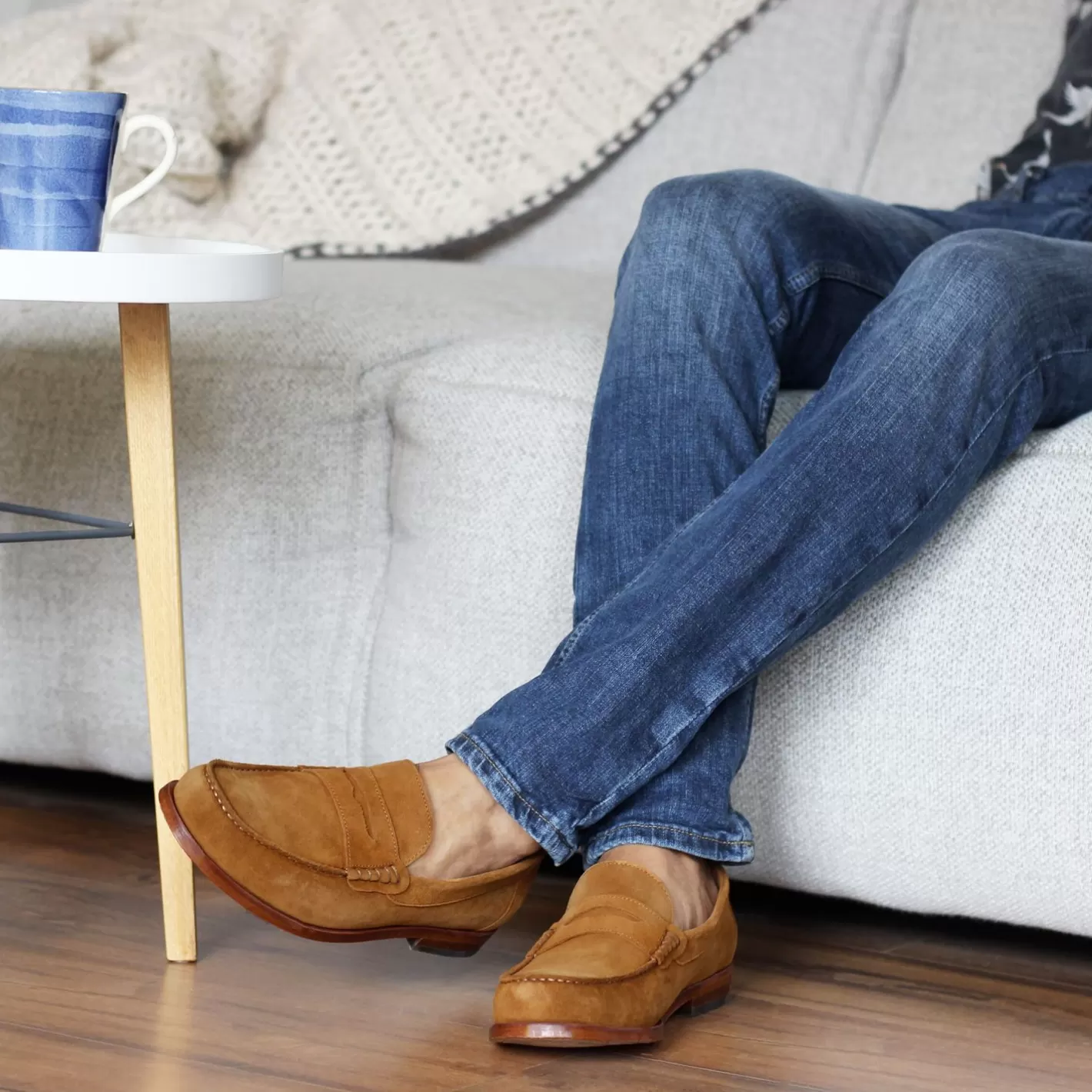 Mocassins-JULES & JENN Mocassins Urbains Cuir Daim Cognac