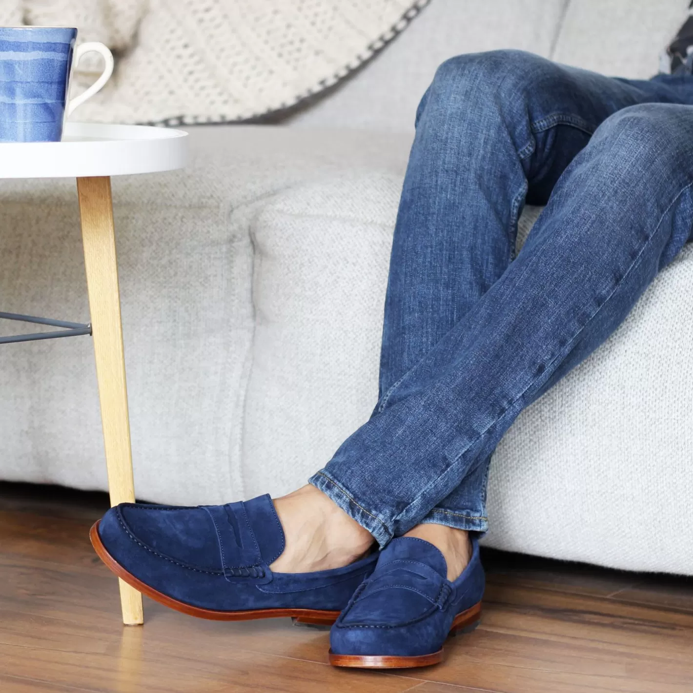 Mocassins-JULES & JENN Mocassins Urbains Cuir Daim Bleu Bleu Marine