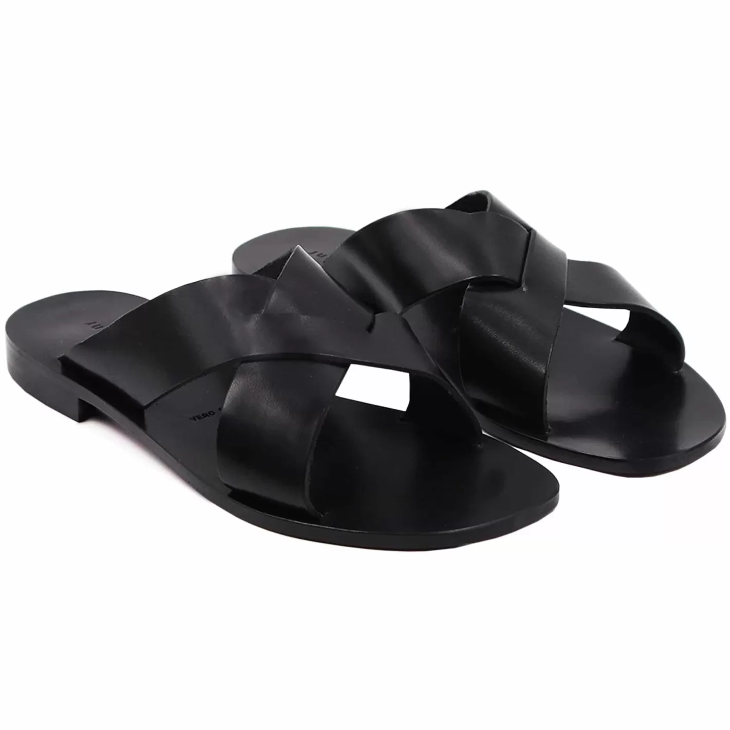Sandales-JULES & JENN Mules Plates Cuir Noir