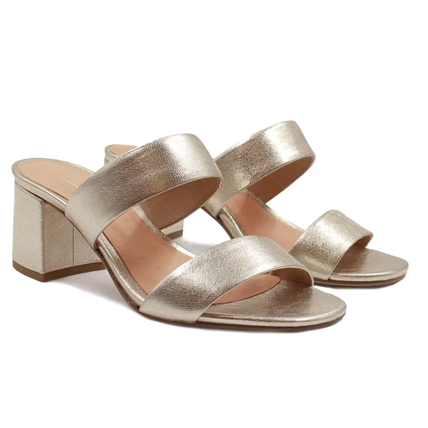 Sandales-JULES & JENN Mules Talon Bandeau Cuir Dore