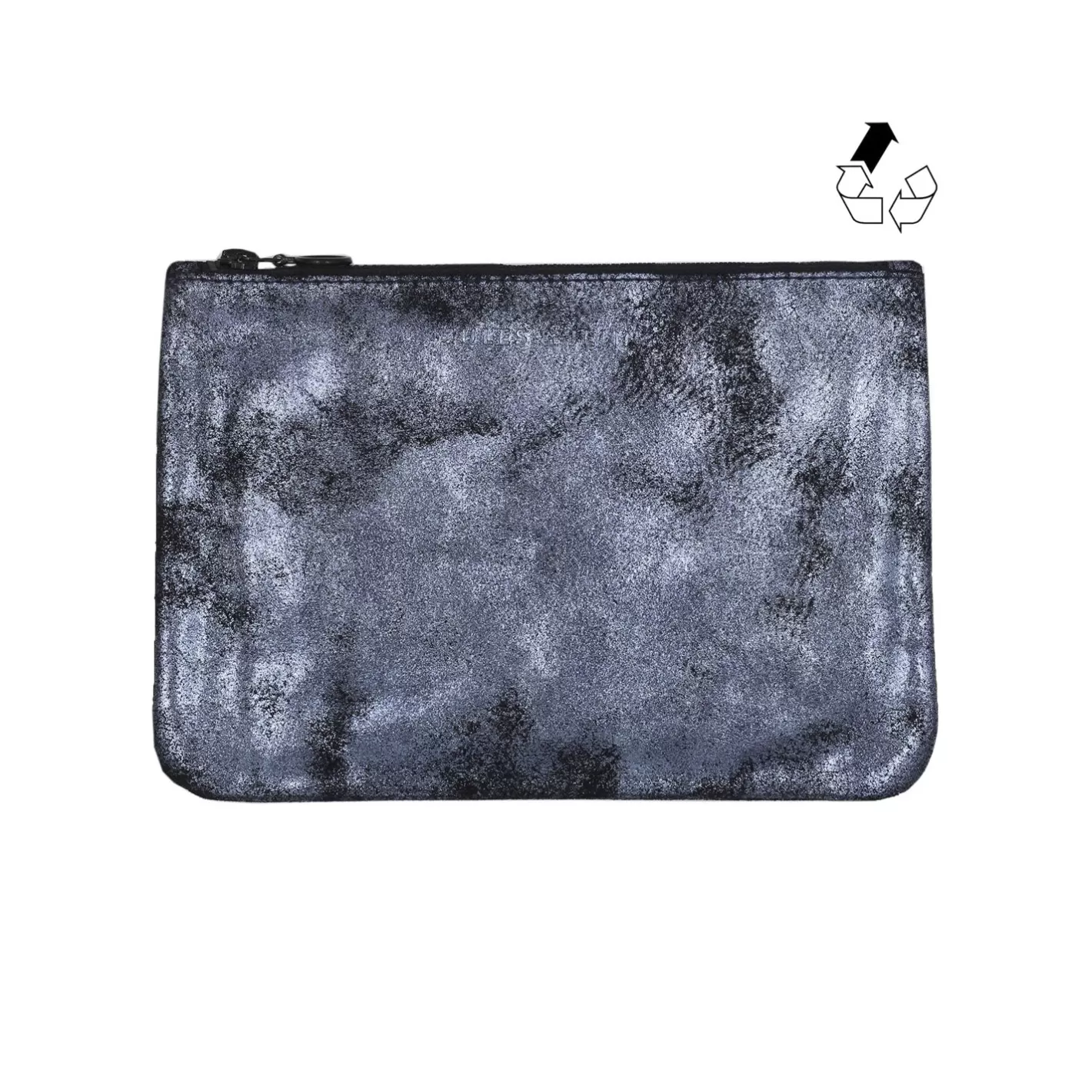 Petite Maroquinerie-JULES & JENN Pochette Cuir Upcycle Noir Irise Gris