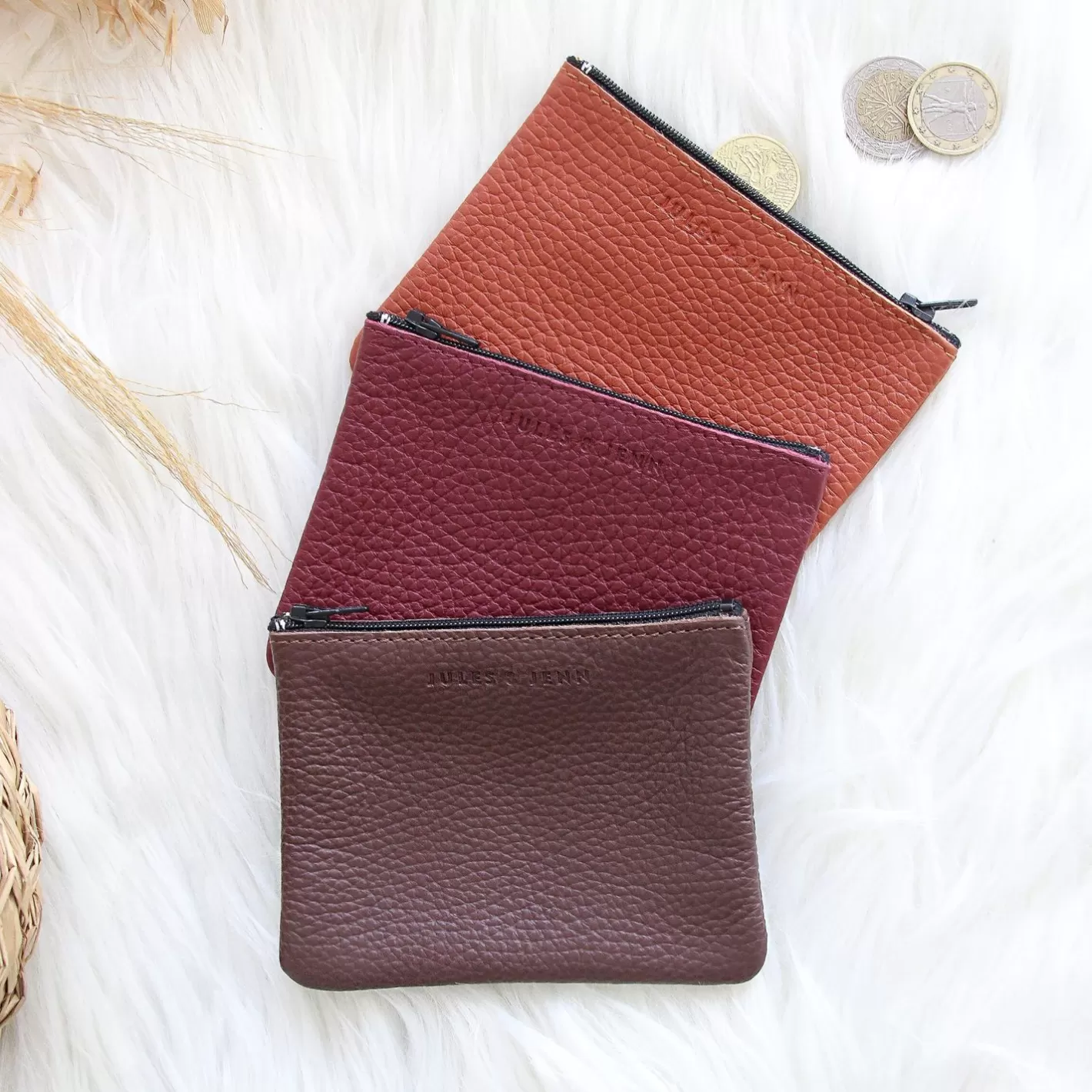 Petite Maroquinerie-JULES & JENN Pochette Cuir Upcycle Petite Marron